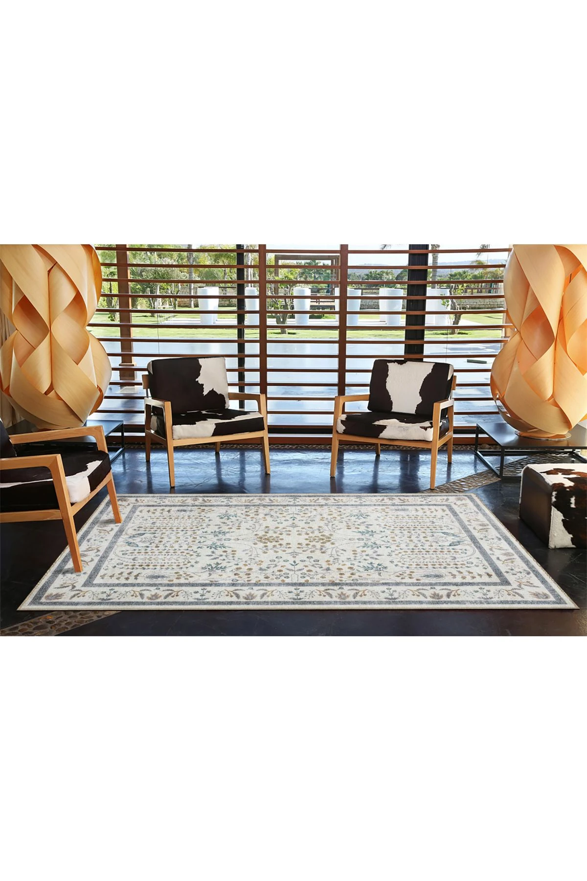 Gri Renklerde Geleneksel Modern Desenli Dekoratif Halı miravip565