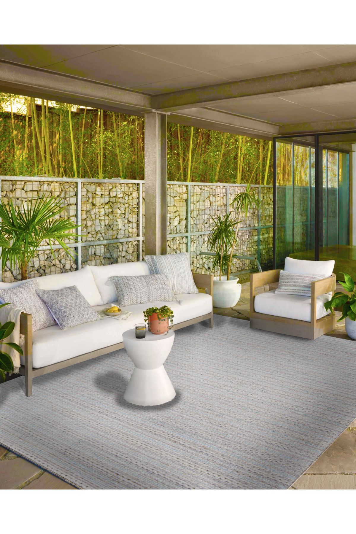 Krem Gri Geometrik Noktalı Çizgili Dekoratif Halı ve Yıkanabilir Halı miravip9622