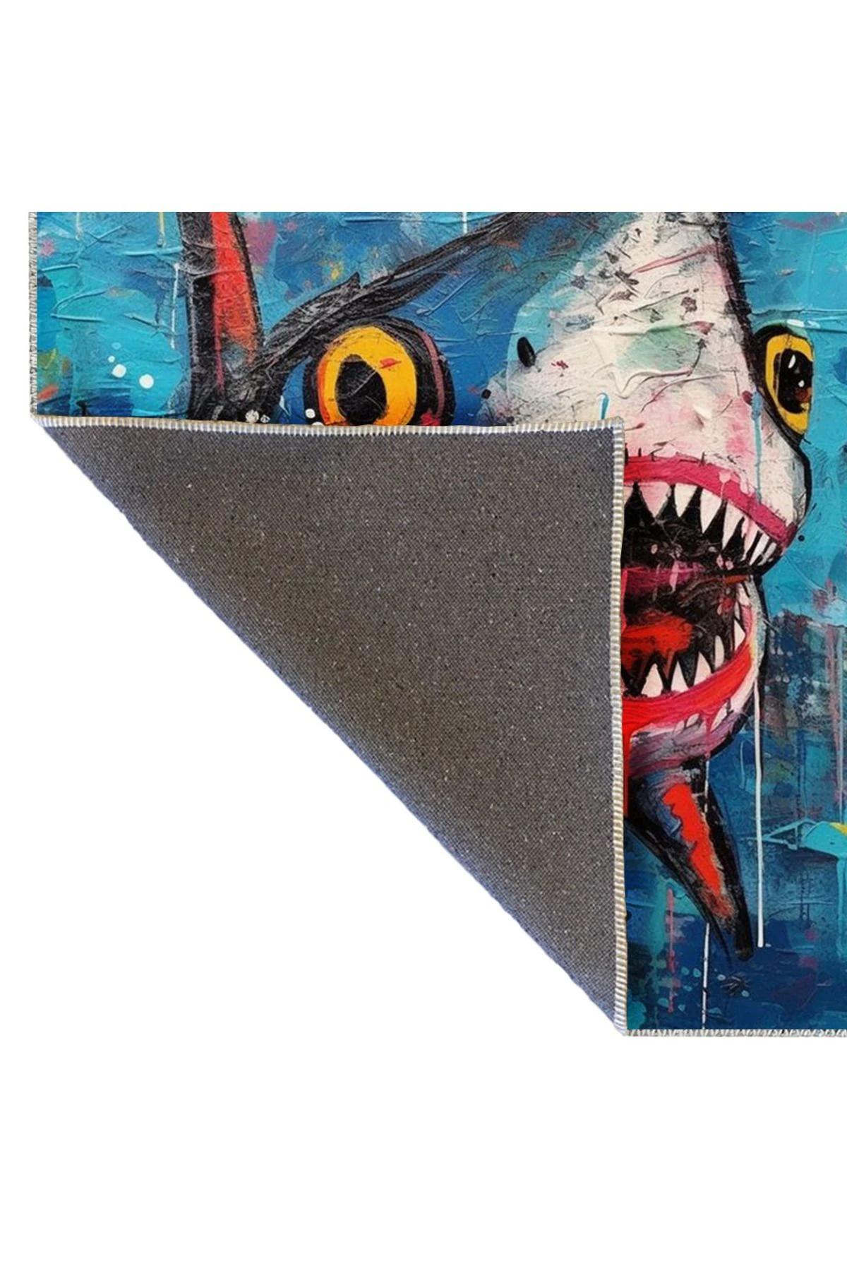 Kemal Koleksiyonu Mavi Temalı Köpekbalığı Desenli Dokuma Taban Modern Dekoratif Halı 48