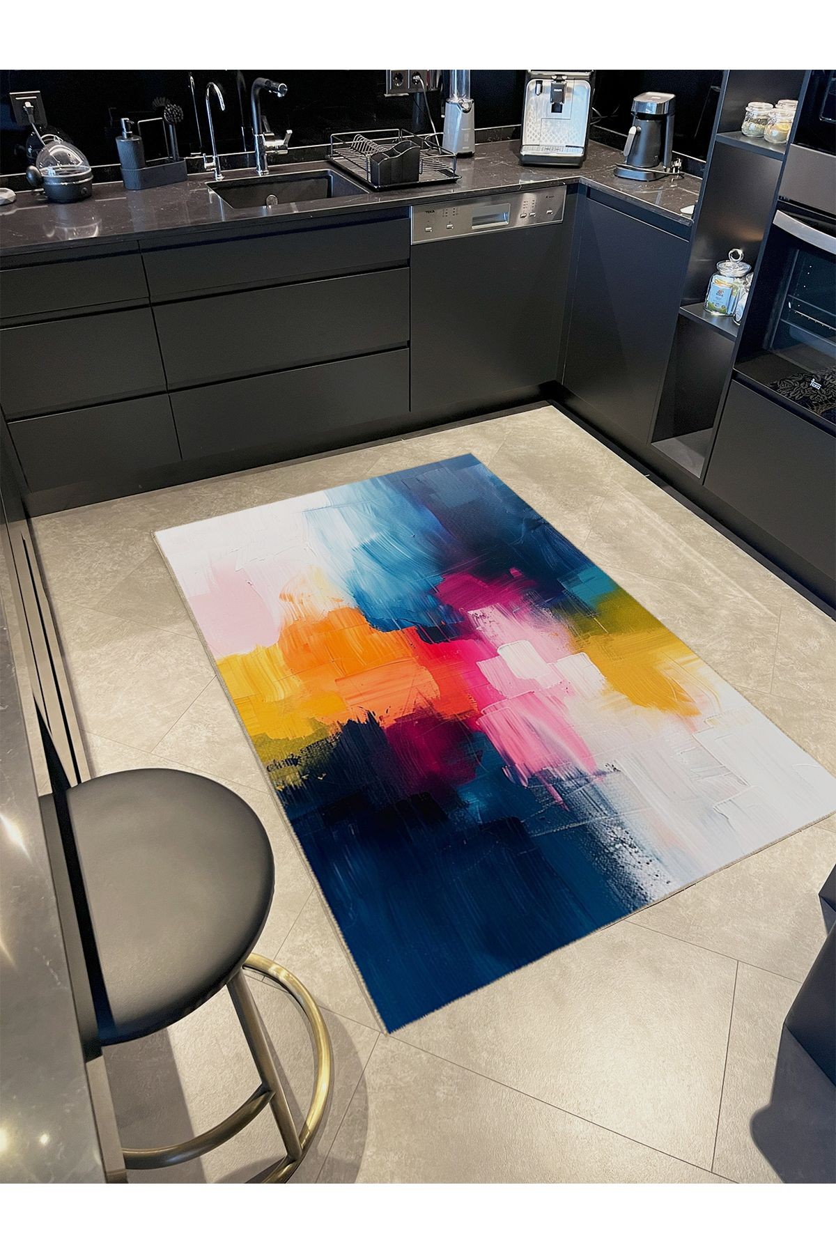 Tuğrul Koleksiyonu Çok Renkli Soyut Boya Sıçratma Desenli Dokuma Taban Modern Dekoratif Halı 51