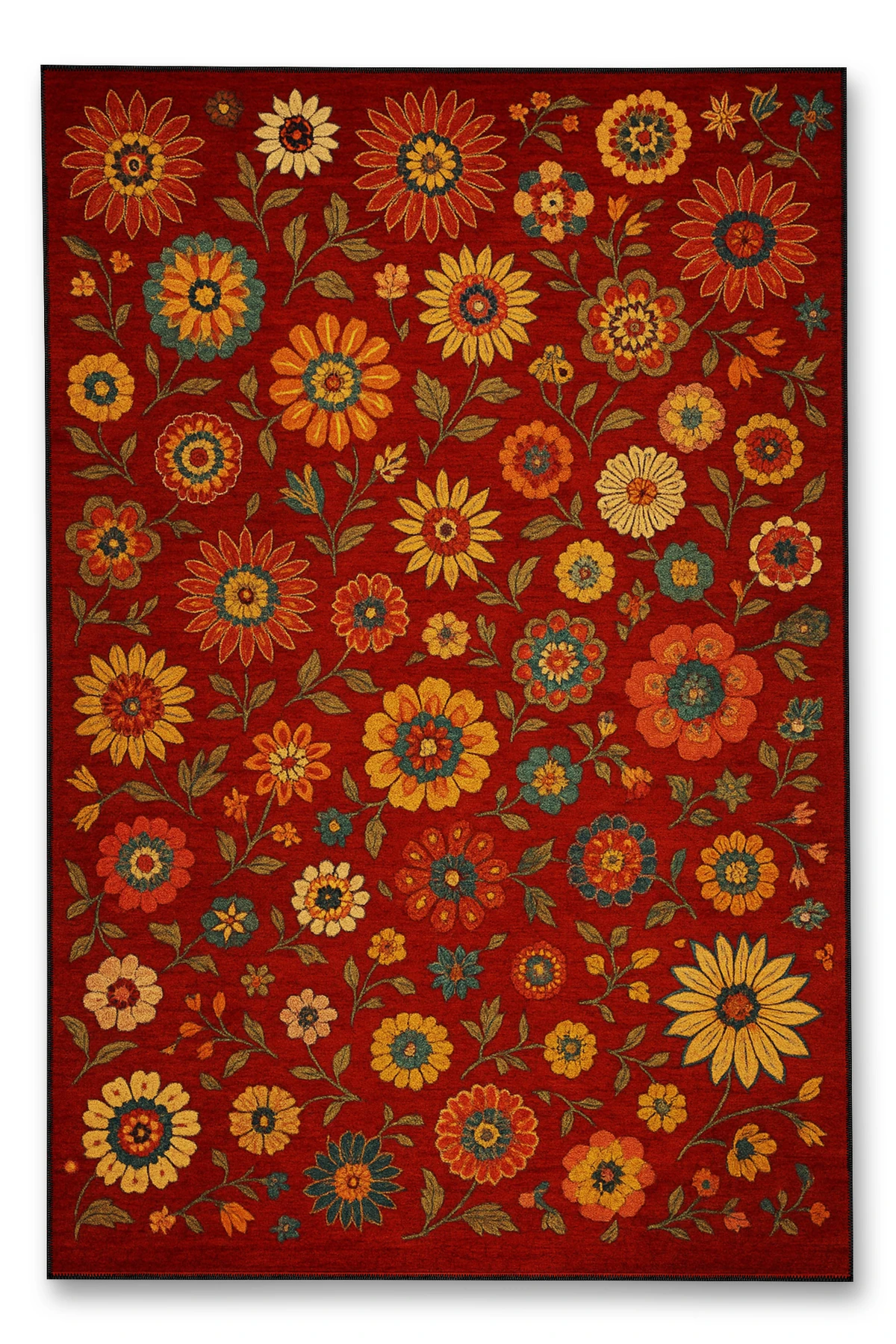 MOSSO Çiçek Motifli Desen Dokuma Taban Vintage Dekoratif Halımosso909