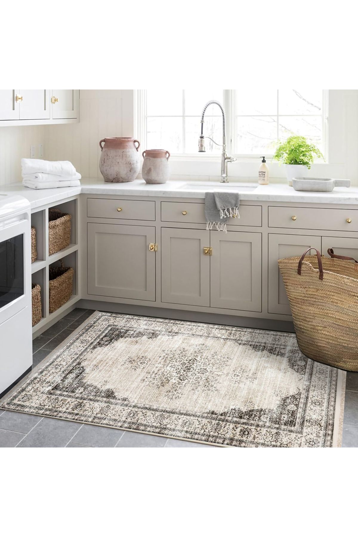 Asya Koleksiyonu Eskitme Görünümlü Siyah Gri Bej Desenli Dokuma Taban Modern Dekoratif Halı asya14