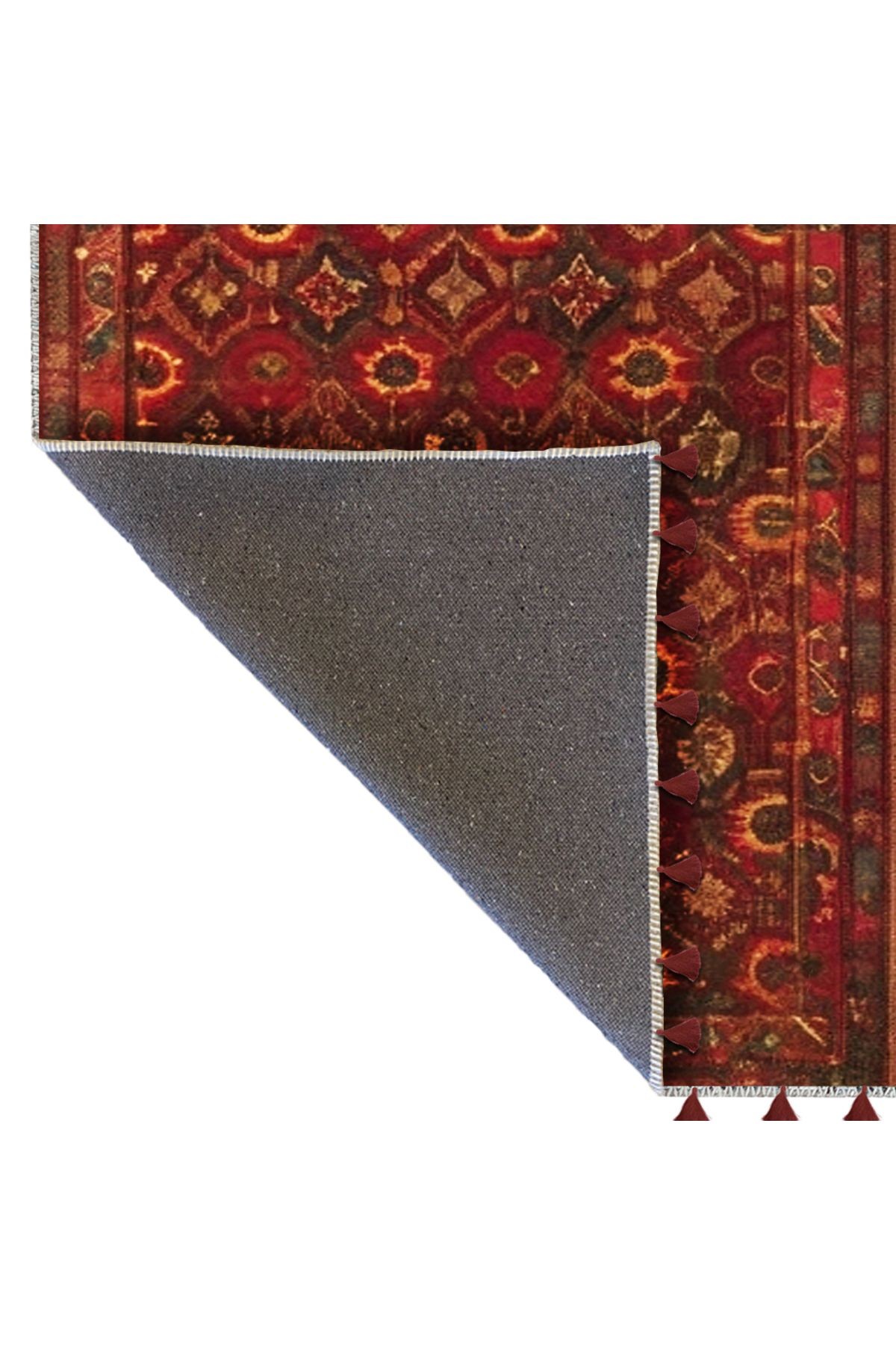 Royal Soyut Karma Figürler Desenli Püskül Detaylı Dokuma Taban Dekoratif Halı royal38