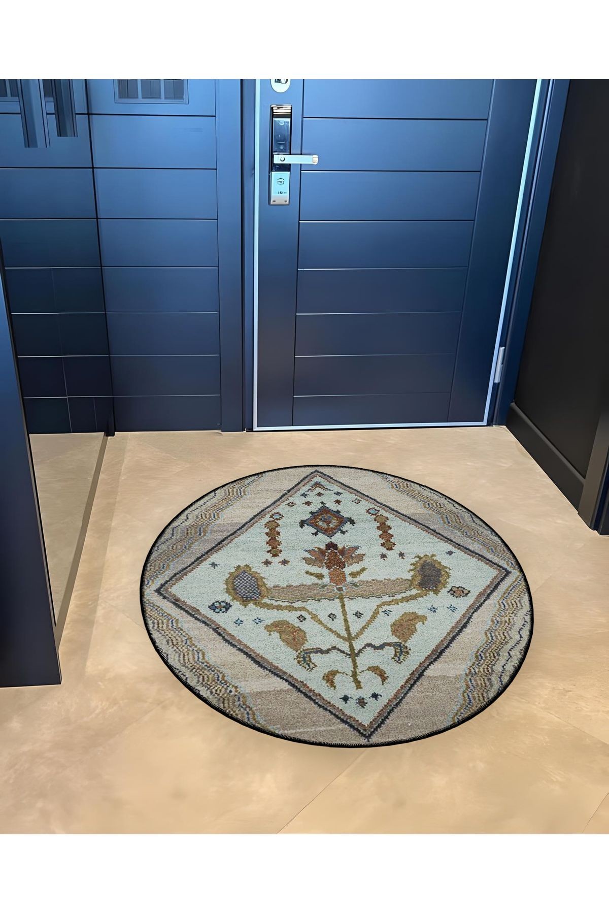 Mira Yuvarlak Bej Tonlarda Antik Desen Dokuma Taban Modern Dekoratif Halı 5630