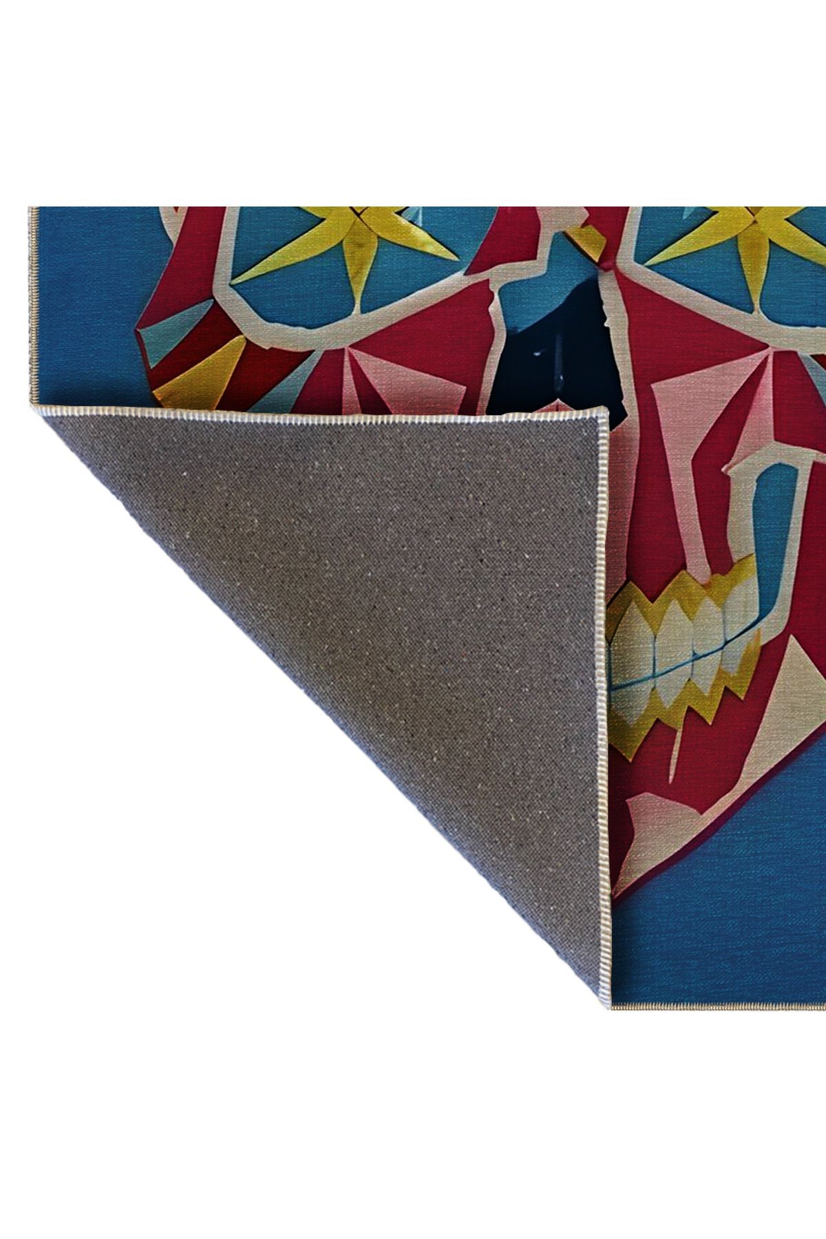 Mavi Temalı Çok Renkli Soyut Kurukafa Desenli Kreatif Modern Dekoratif Halı 5146