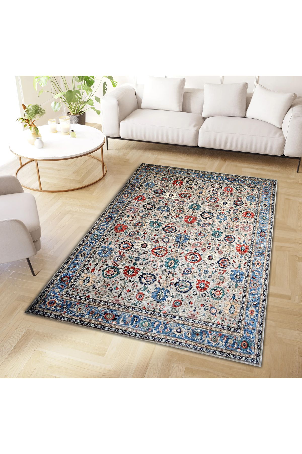 Mete Koleksiyonu Çok Renkli Etnik Motifler Desenli Vintage Dekoratif Halı 05