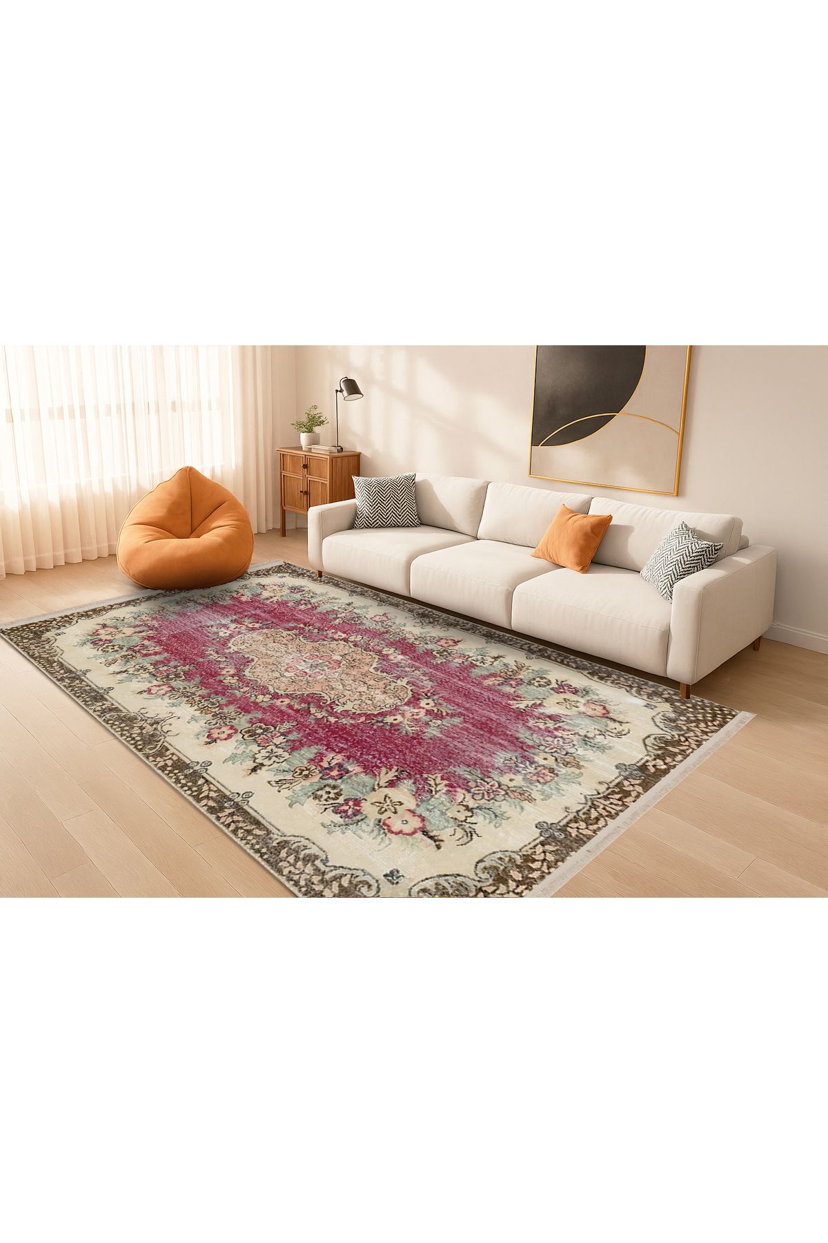 Memlük Koleksiyonu Mor Bej Tema Etnik Motifli Vintage Desenli Dokuma Taban Dekoratif Halı memlük03