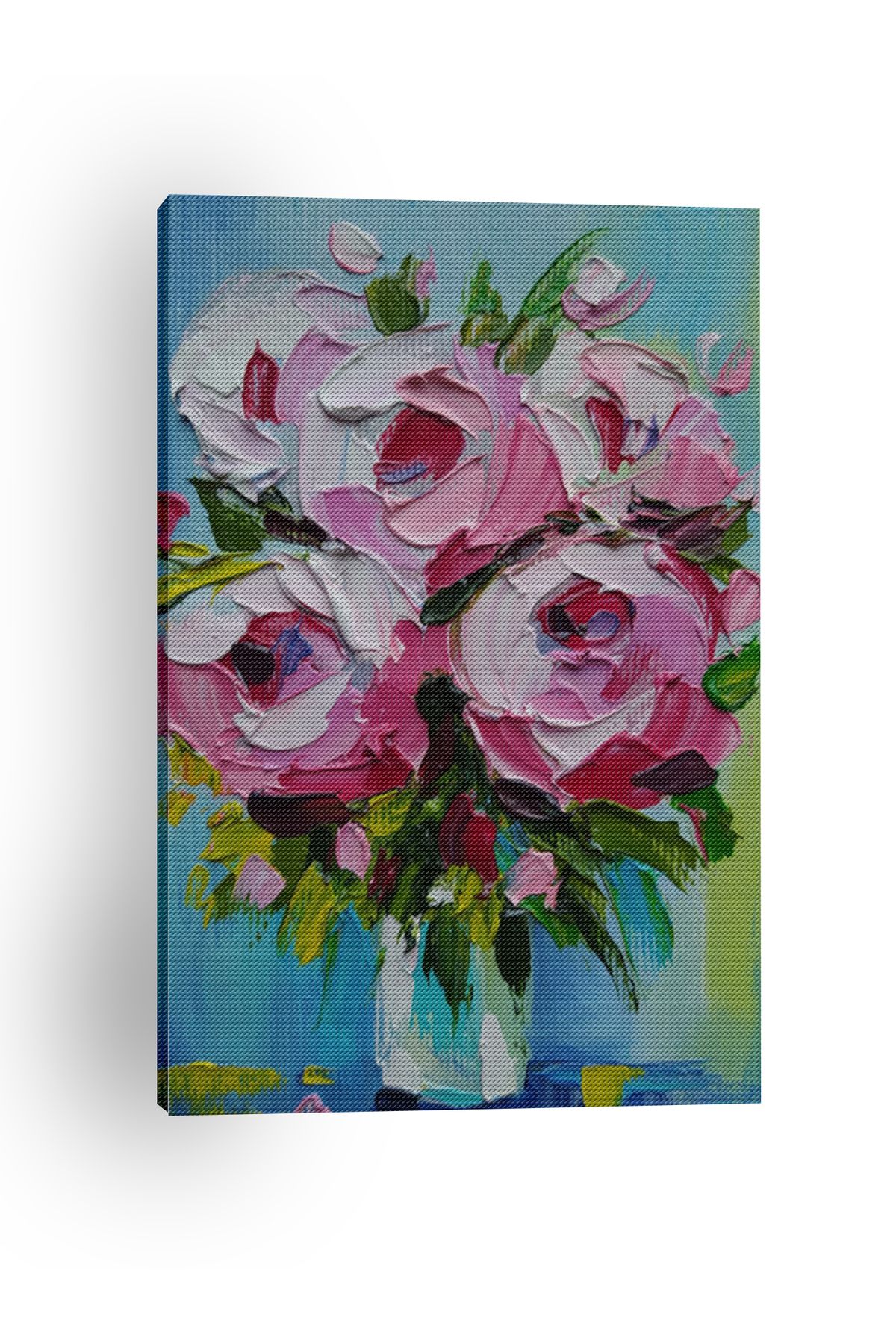 Kanvas Tablo Vazo Çiçek Desenli Renkli Temalı Modern Tablo