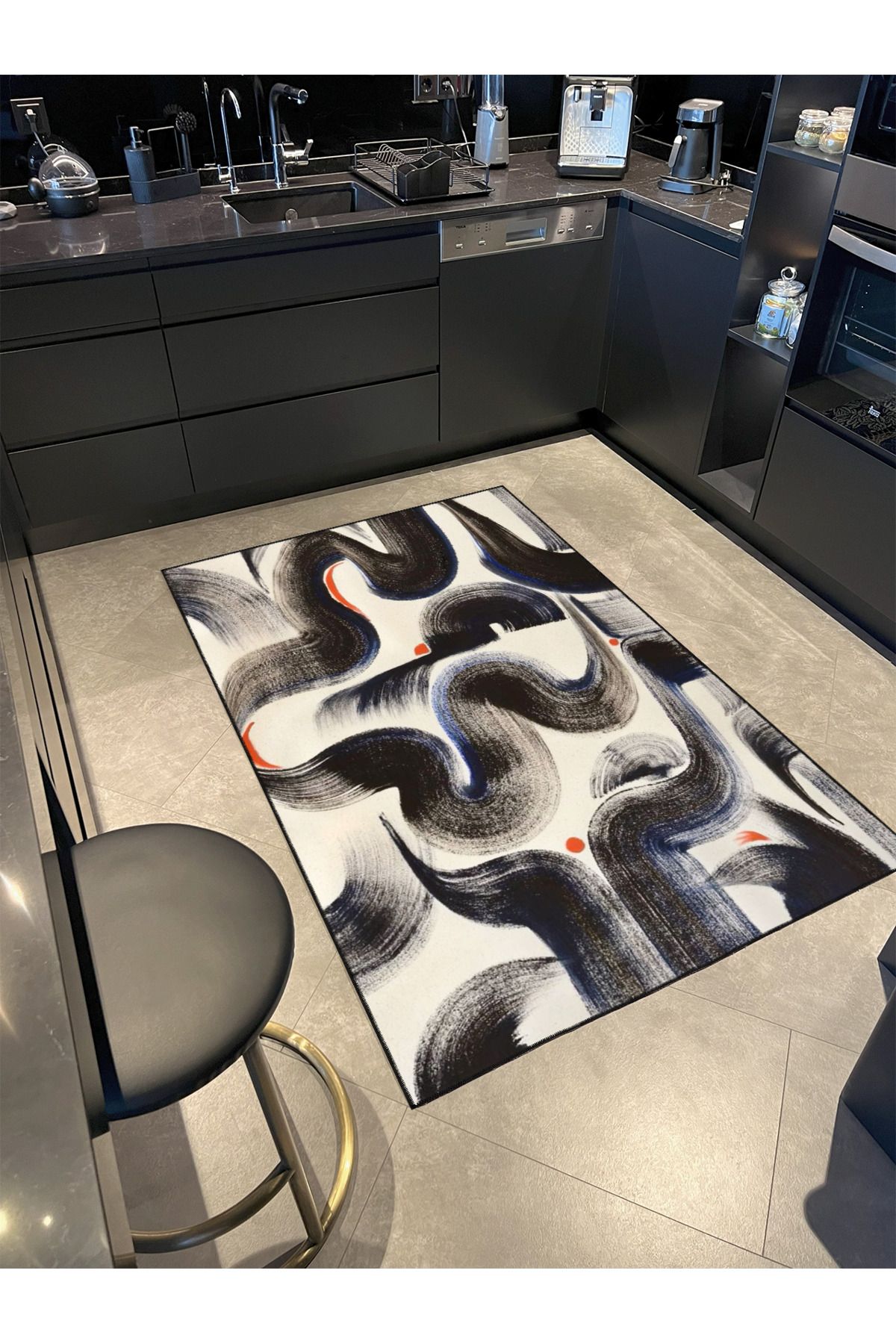 Krem Tonlarında Fırça Çizimli Modern Dekoratif Halı ve Yıkanabilir Halı miravip9555