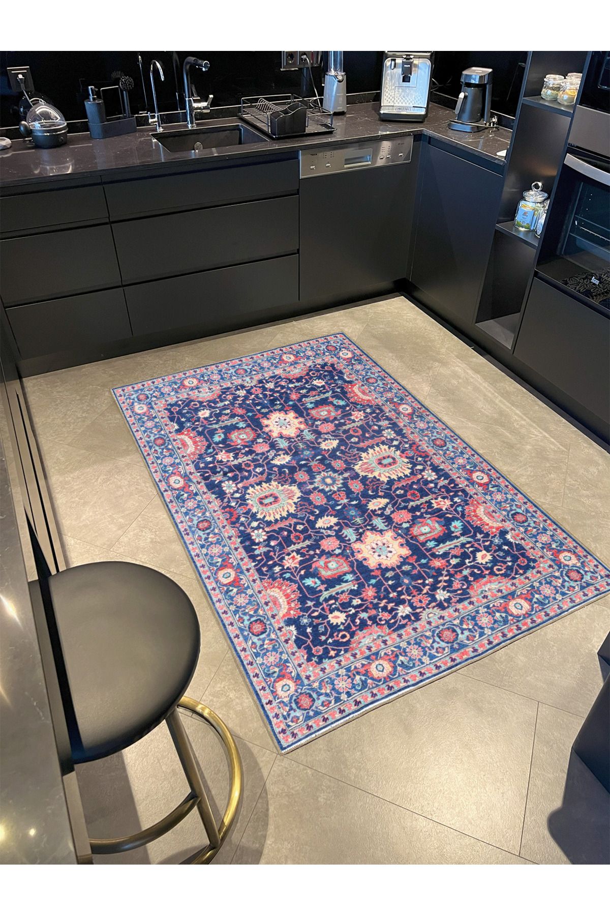 Mor Bordürlü Botanik Temalı Desenli Dokuma Taban Halı ve Yıkanabilir Halı aloha2