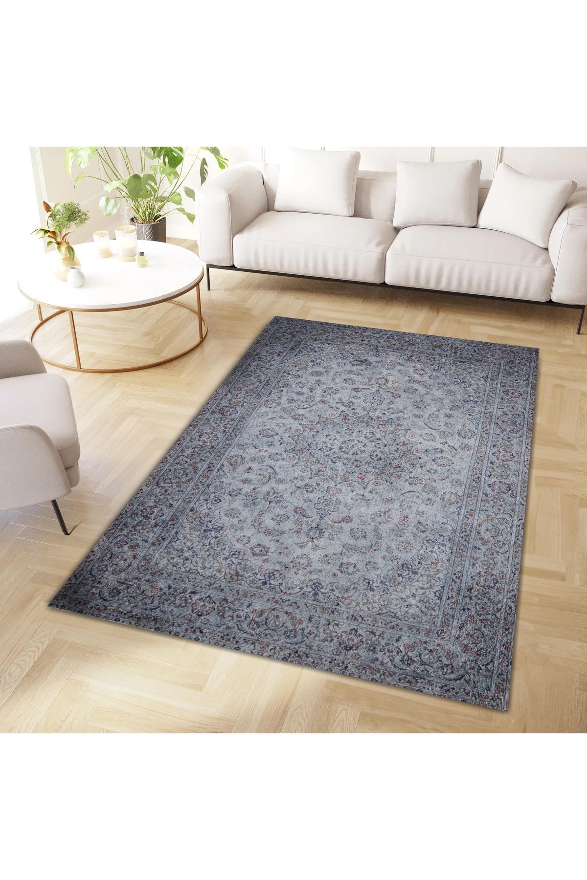 Cansu Koleksiyonu Gri Desenli Dokuma Taban Modern Dekoratif Halı cansu48