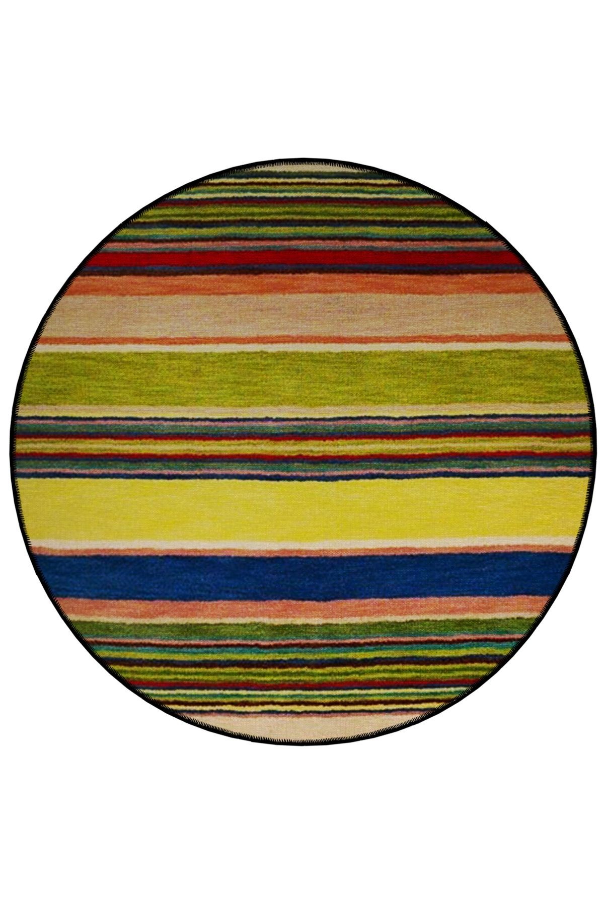 Çok Renkli Şerit Çizgli Desenli Yuvarlak Dokuma Taban Modern Dekoratif Halı 6135