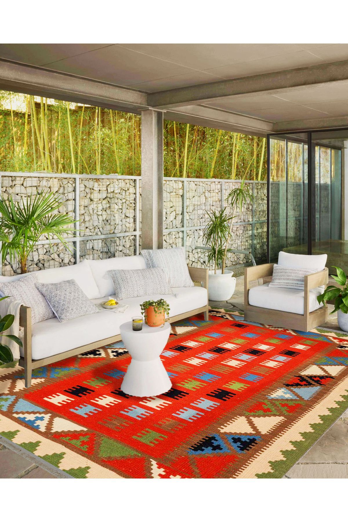 İnci Koleksiyonu Çok Renkli Geometrik Desenli Dokuma Taban Vintage Dekoratif Halı inci24