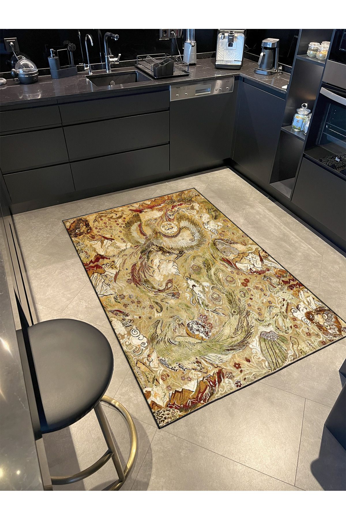 Sarı Renkli Etnik Desenli Dekoratif Dokuma Taban Halı miravip521