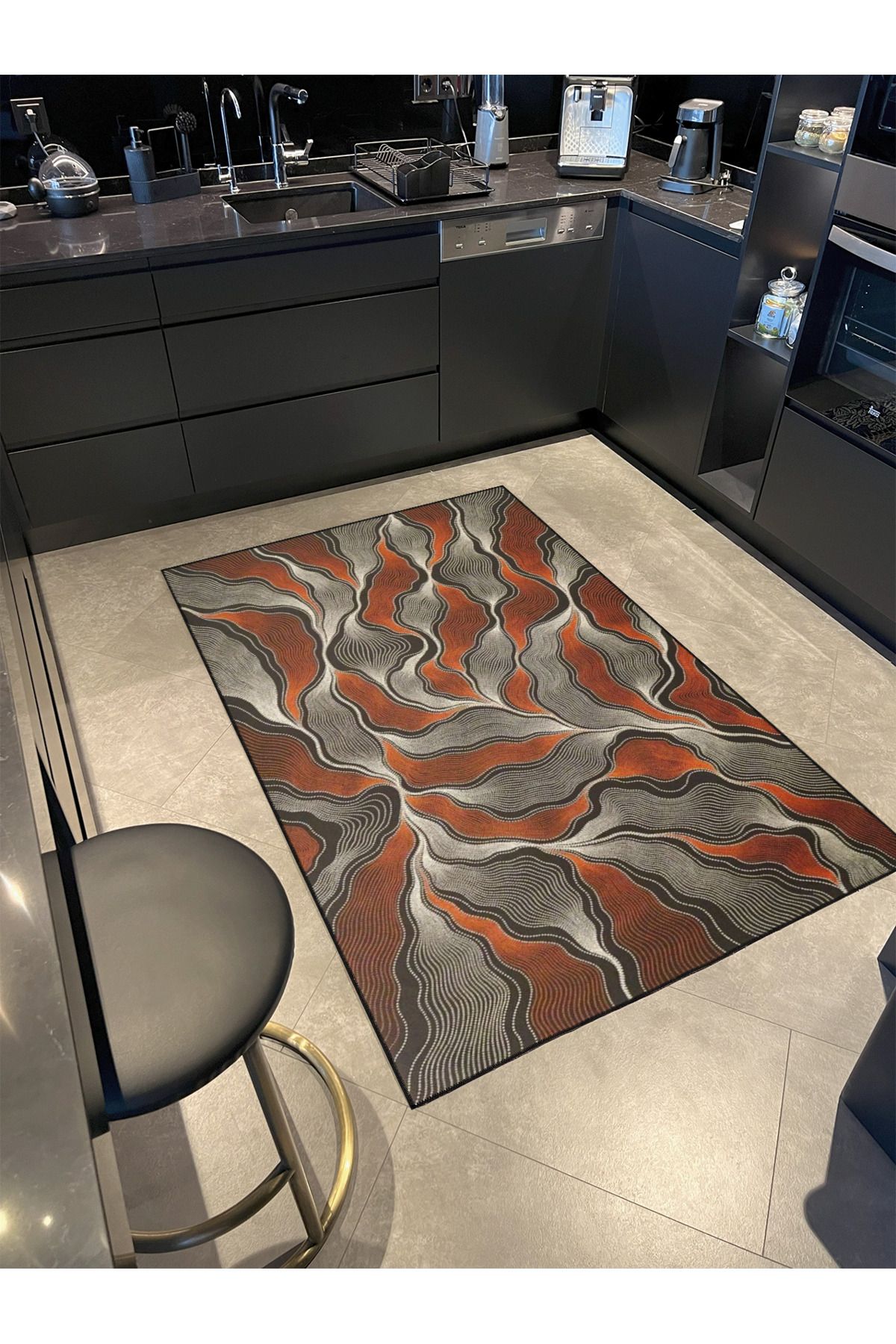 Etnik Kahverengi Geometrik Desenli Dekoratif Yıkanabilir Halı miravip8464