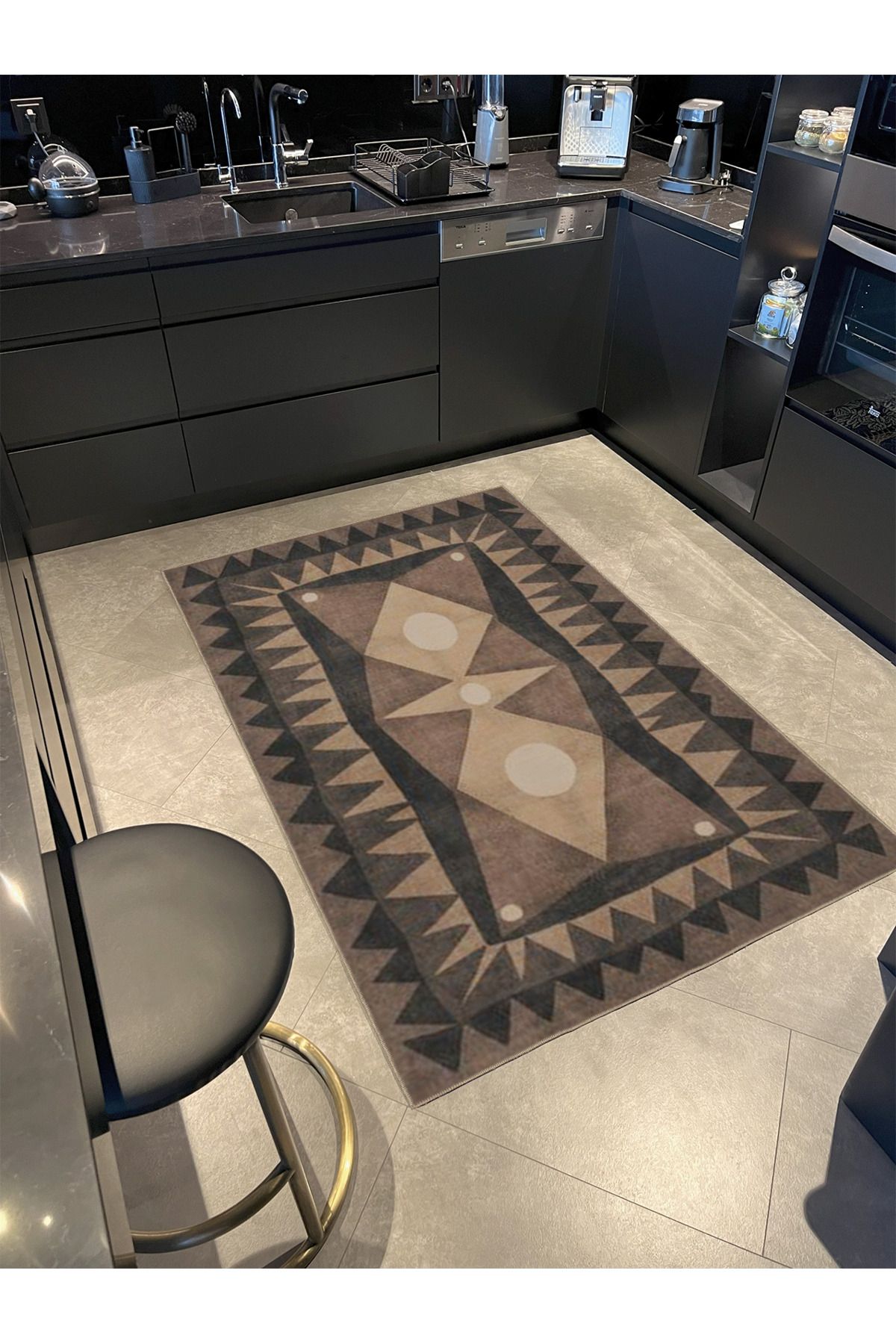 Kahverengi Renkli Modern Geometrik Dokuma Taban Halı miravip8121