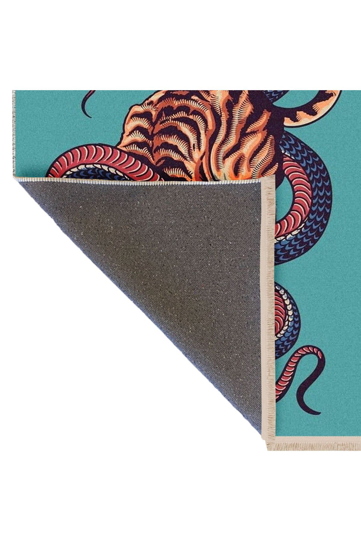 İnci Koleksiyonu Mavi Tema Kaplan ve Yılan Desenli Dokuma Taban Modern Dekoratif Halı inci18