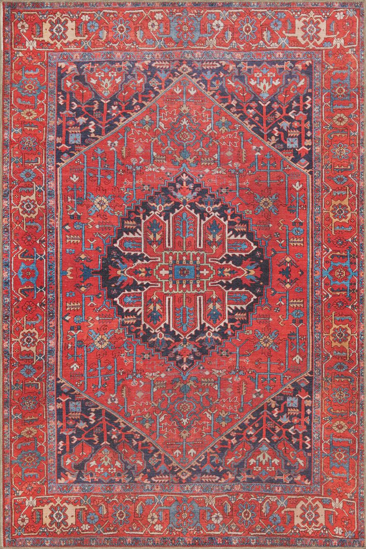 Kırmızı Renklerde Geleneksel Modern Desenli Dekoratif Halı miravip564