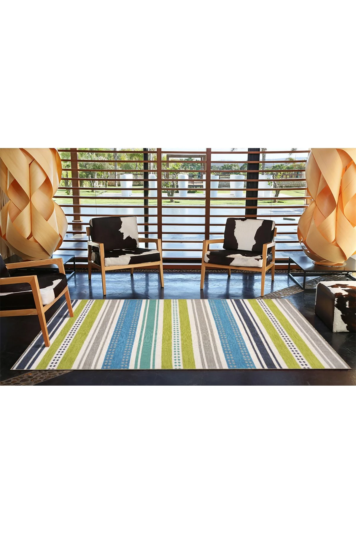 Yeşil ve Mavi Çizgili Desenli Dokuma Taban miravip671