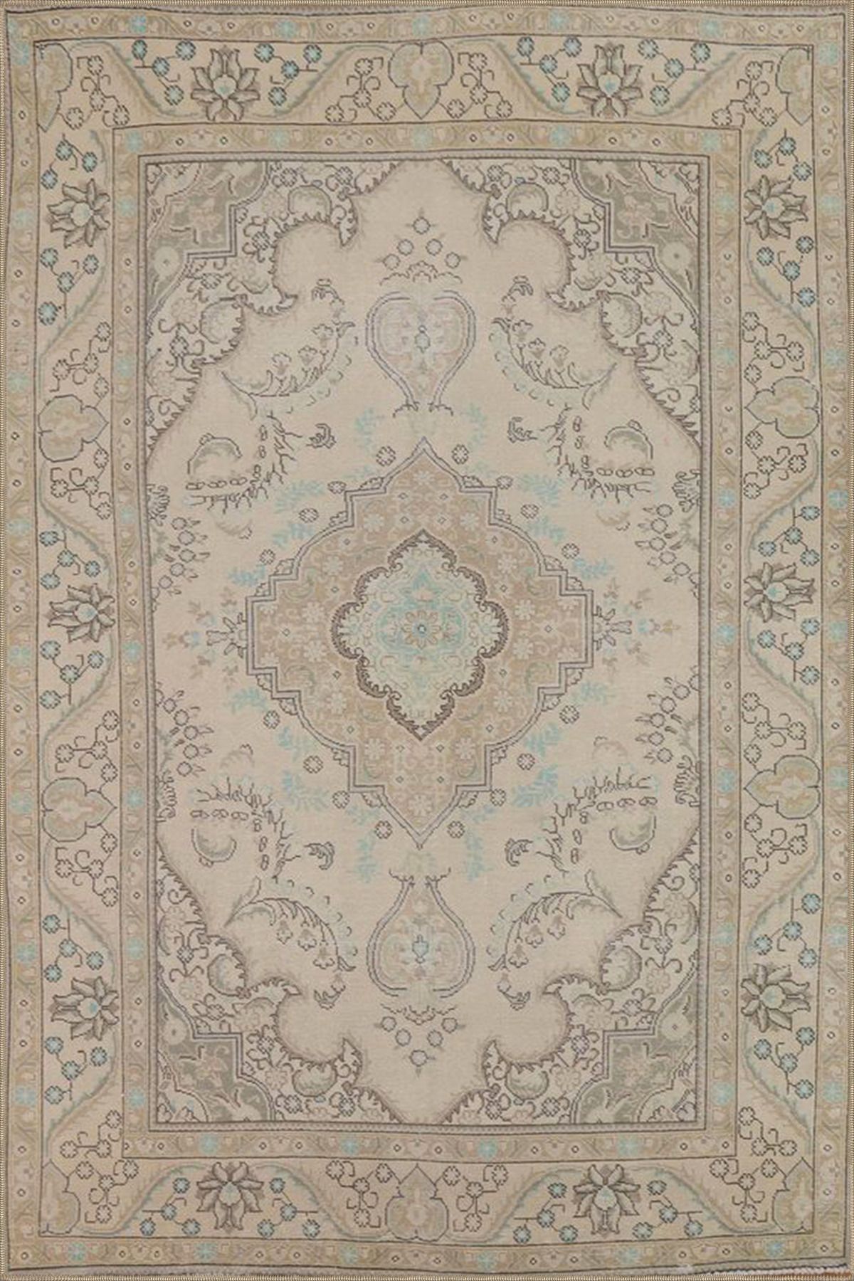 Krem Kapalı Geleneksel Desenli Dokuma Taban Halı ve Yıkanabilir Halı aloha132