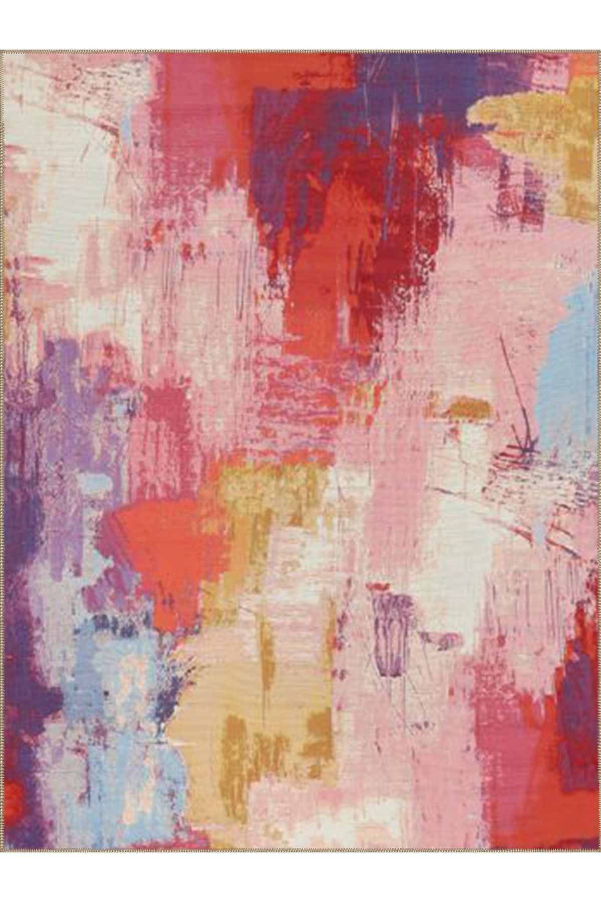 Tuğrul Koleksiyonu Çok Renkli Abstract Soyut Desenli Dokuma Taban Modern Dekoratif Halı 60
