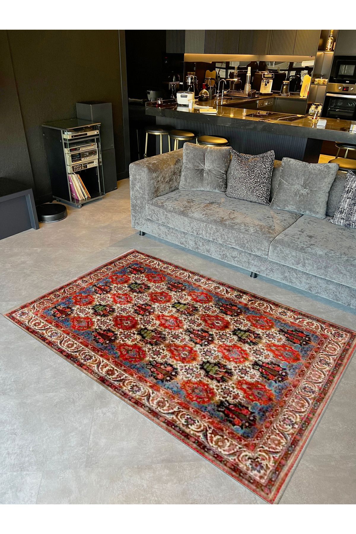 İnci Koleksiyonu Çok Renkli Geleneksel Motif Desenli Dokuma Taban Vintage Dekoratif Halı inci20