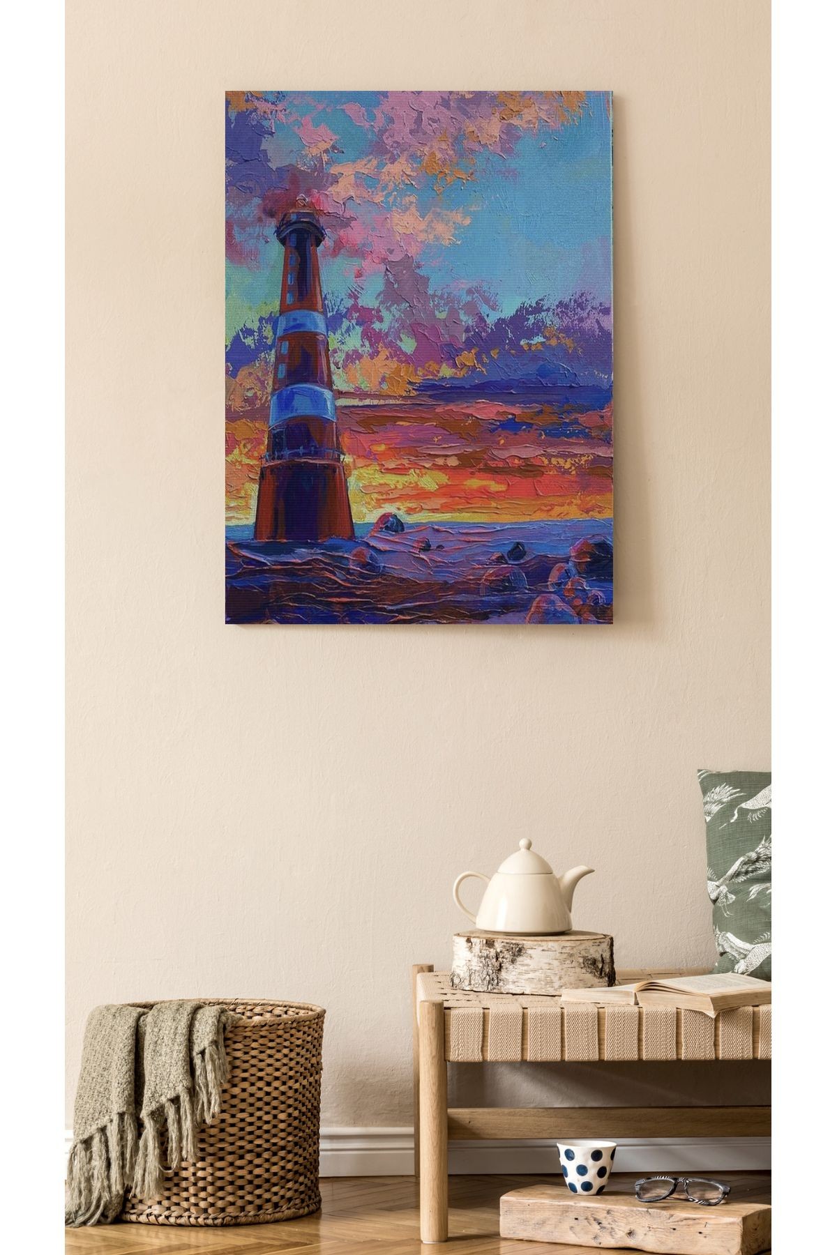 Kanvas Tablo Deniz Feneri Desenli Modern Tablo