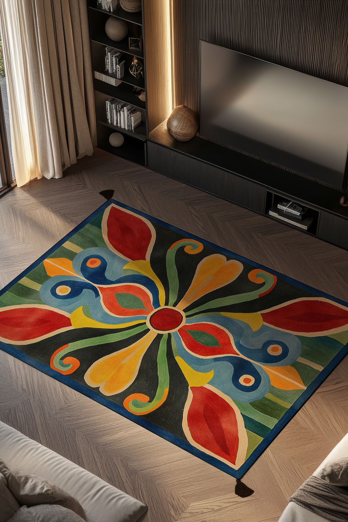Nova Art Etnik Çok Renkli Desenli Dokuma Taban Dekoratif Salon Halısı 208
