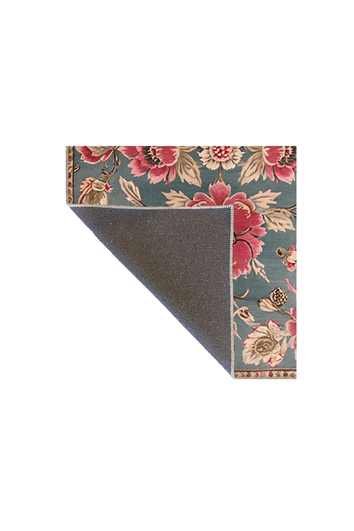 Paris Koleksiyonu Mavi Temalı Floral Pembe Çiçek Desenli Vintage Dekoratif Halı 83