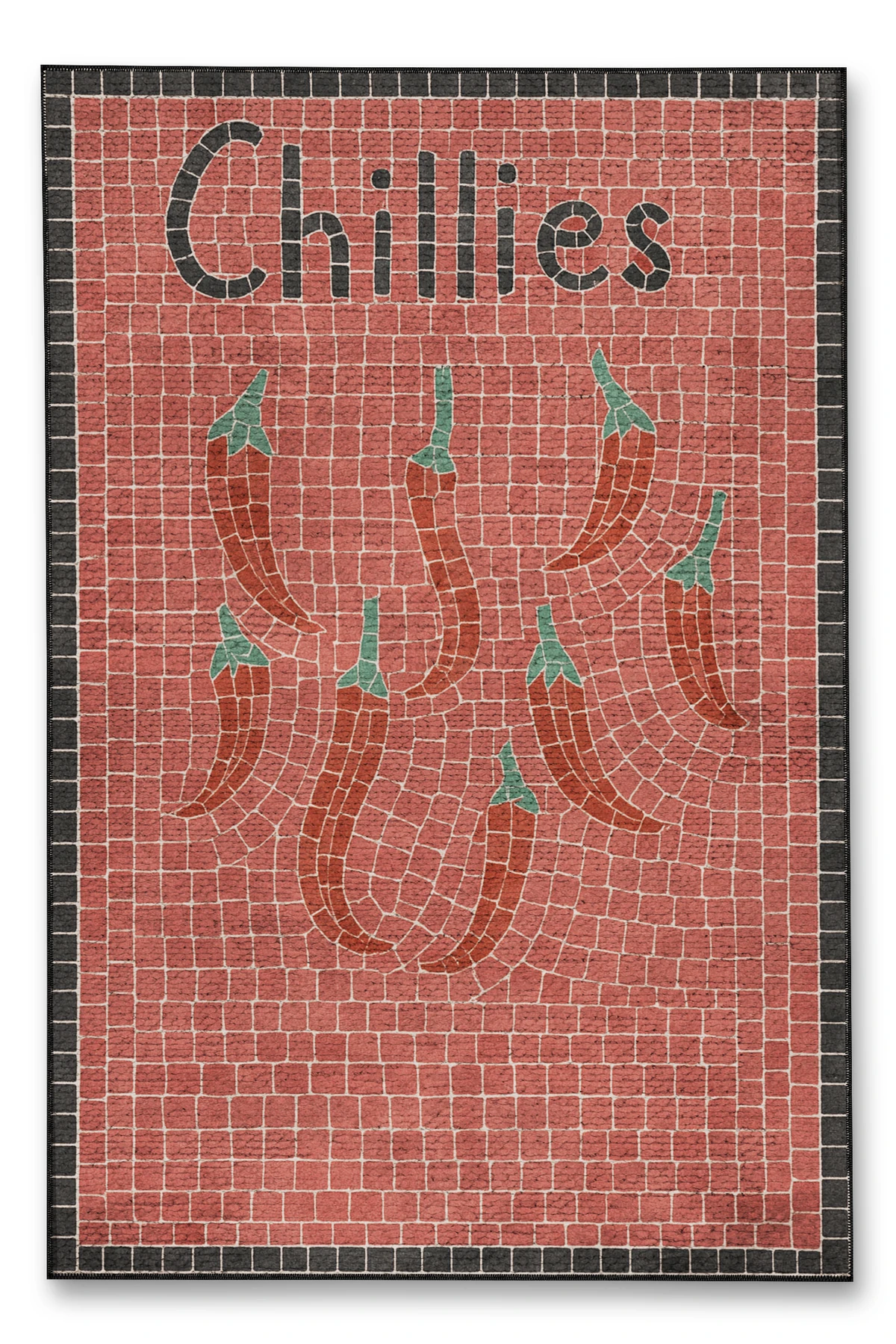 MOSSO Chillies Yazılı Desen Dokuma Taban Vintage Dekoratif Halımosso988