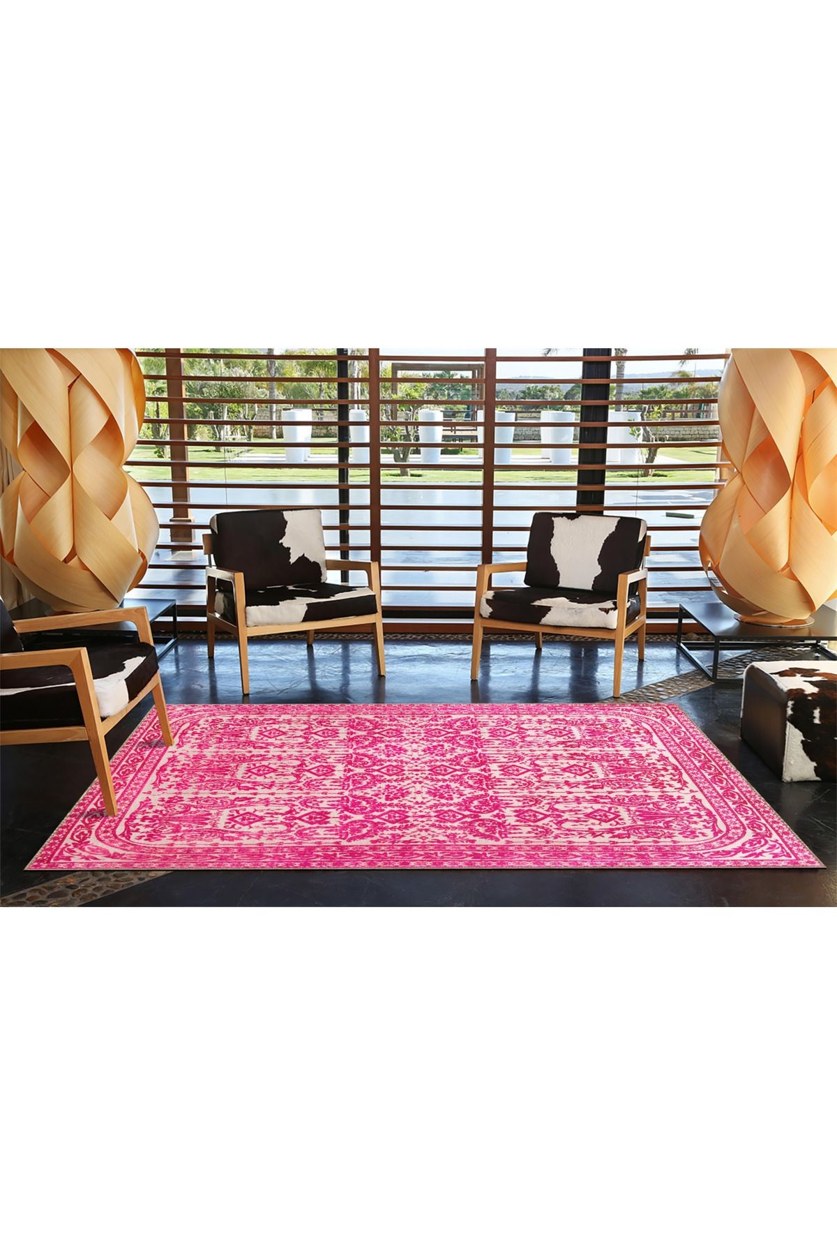 Pembe Bej Temalı Motifli Etnik Desenli Vintage Dekoratif Halı 3446