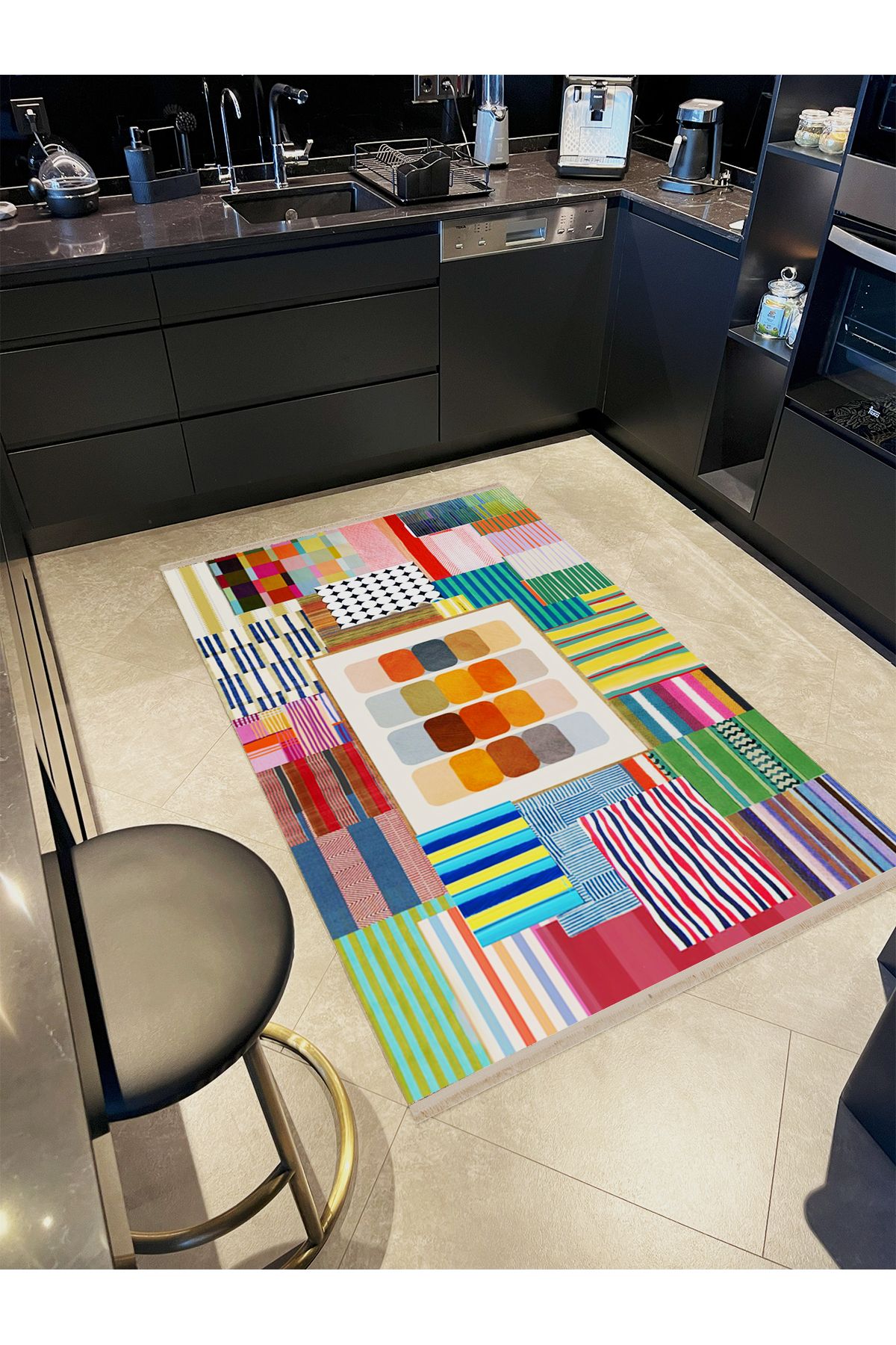 Özge Koleksiyonu Çok Renkli Kreatif Şekiller Desenli Dokuma Taban Modern Dekoratif Halı özge31