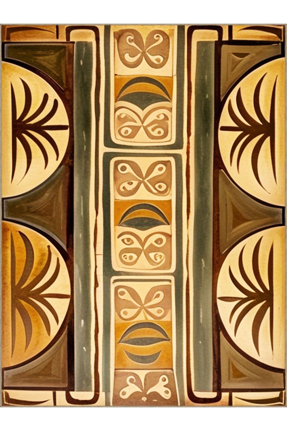 Royal Renkli Karma Soyut Şekiller Desenli Püskül Detaylı Dokuma Taban Modern Dekoratif Halı royal15