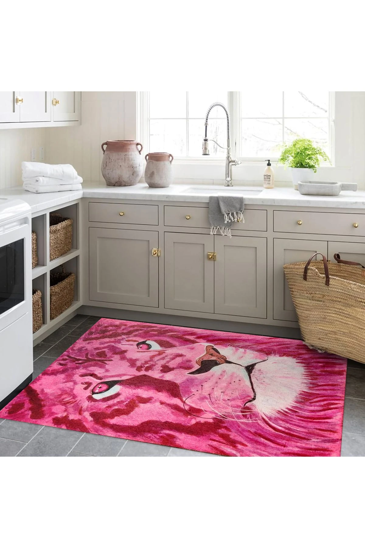 Kuzey Koleksiyonu Pembe Aslan Desenli Dokuma Taban Dekoratif Halı kuzey17