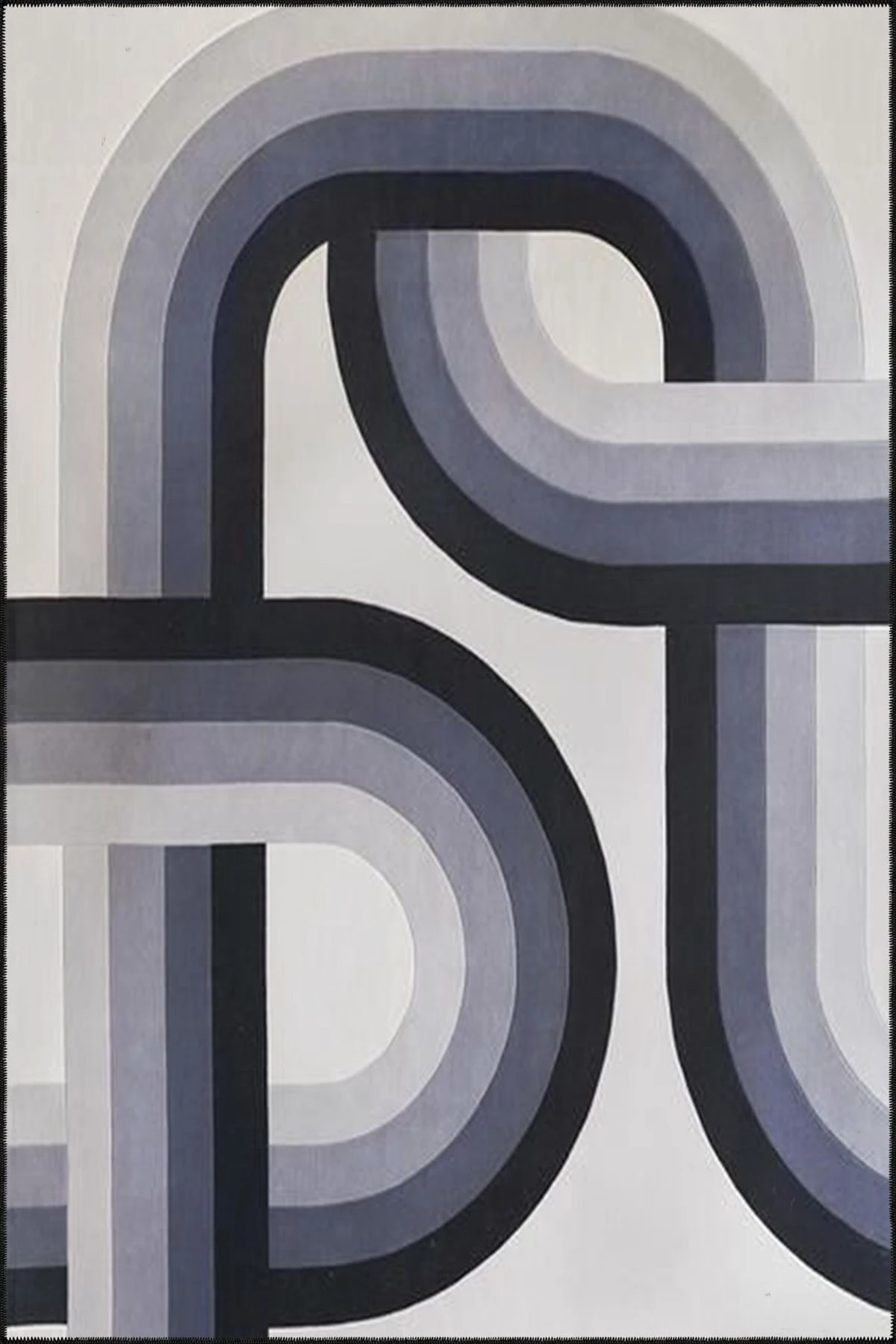 Lacivert Tonlarda Modern Temalı Desenli Dekoratif ve Yıkanabilir Halı miravip9322