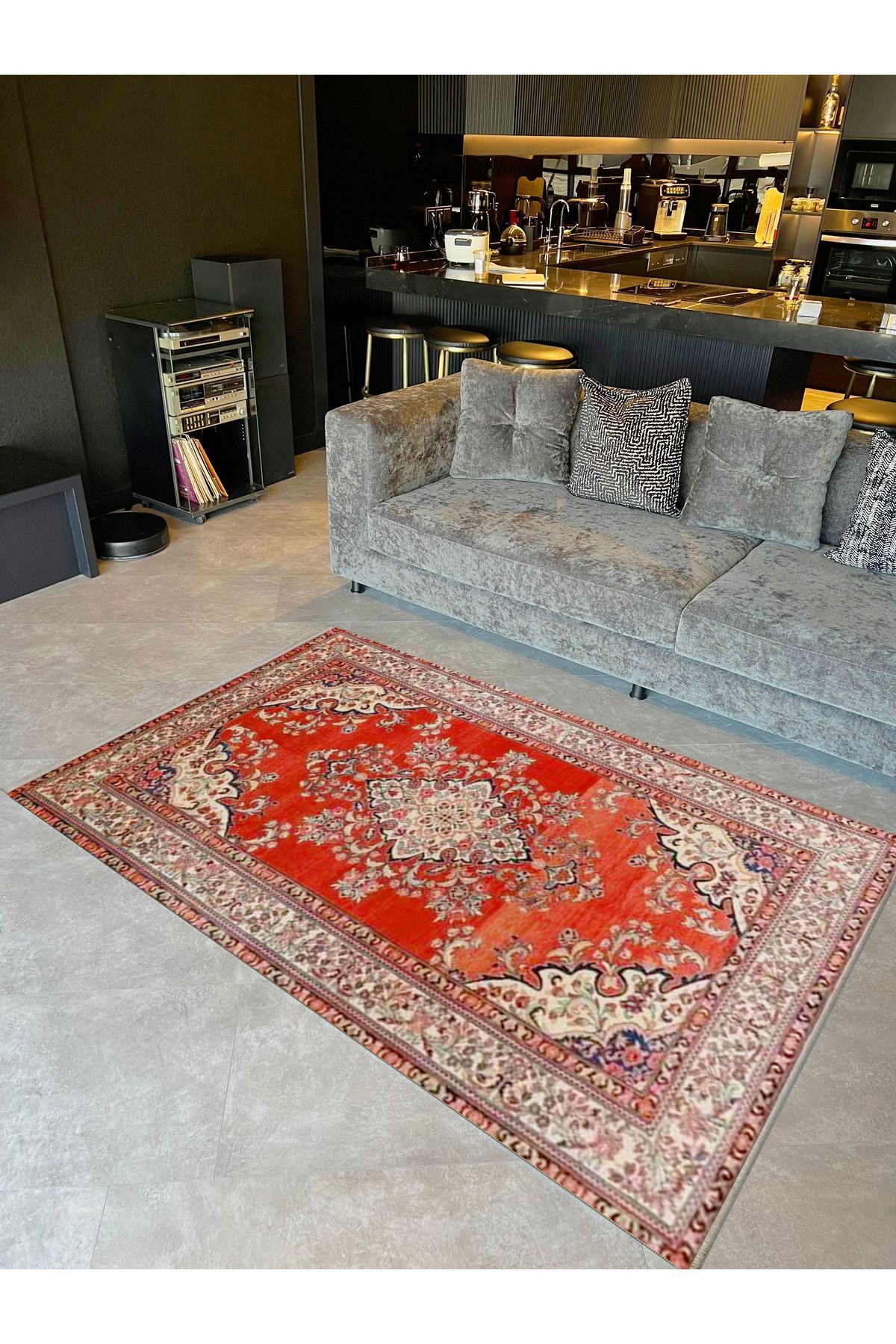 İnci Koleksiyonu Kırmızı Tema Çiçekli Etnik Desenli Dokuma Taban Vintage Dekoratif Halı inci41