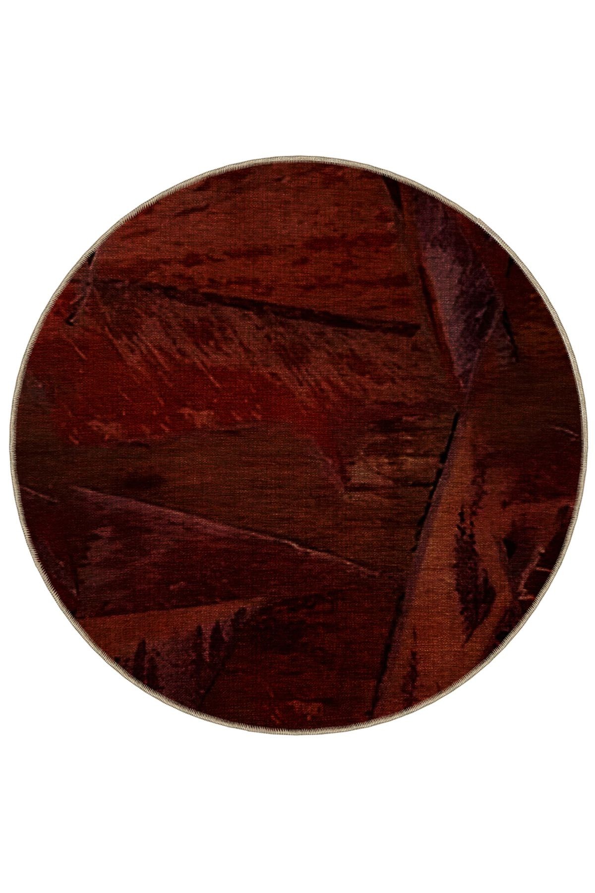 Bordo Temalı Soyut Desenli Yuvarlak Dokuma Taban Modern Dekoratif Halı 6034