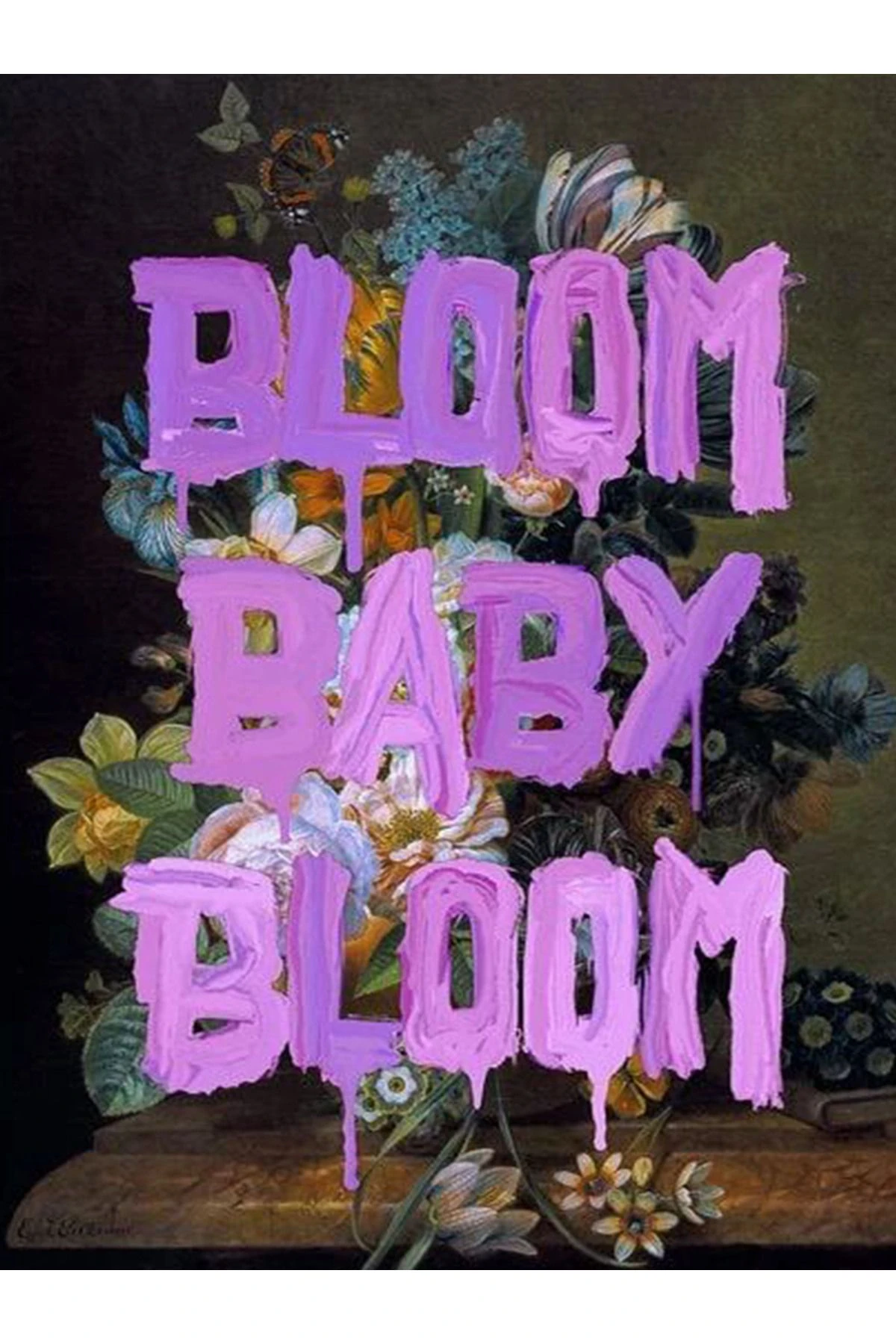 Ebru Koleksiyonu Çiçek Desenli Mor Yazı Detaylı Dokuma Taban Modern Dekoratif Halı ebru43