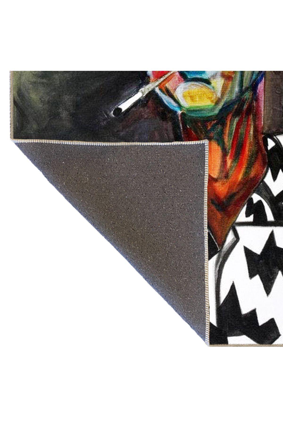 Çok Renkli Sürrealist Temalı Soyut Portre Desenli Modern Dekoratif Halı 3502