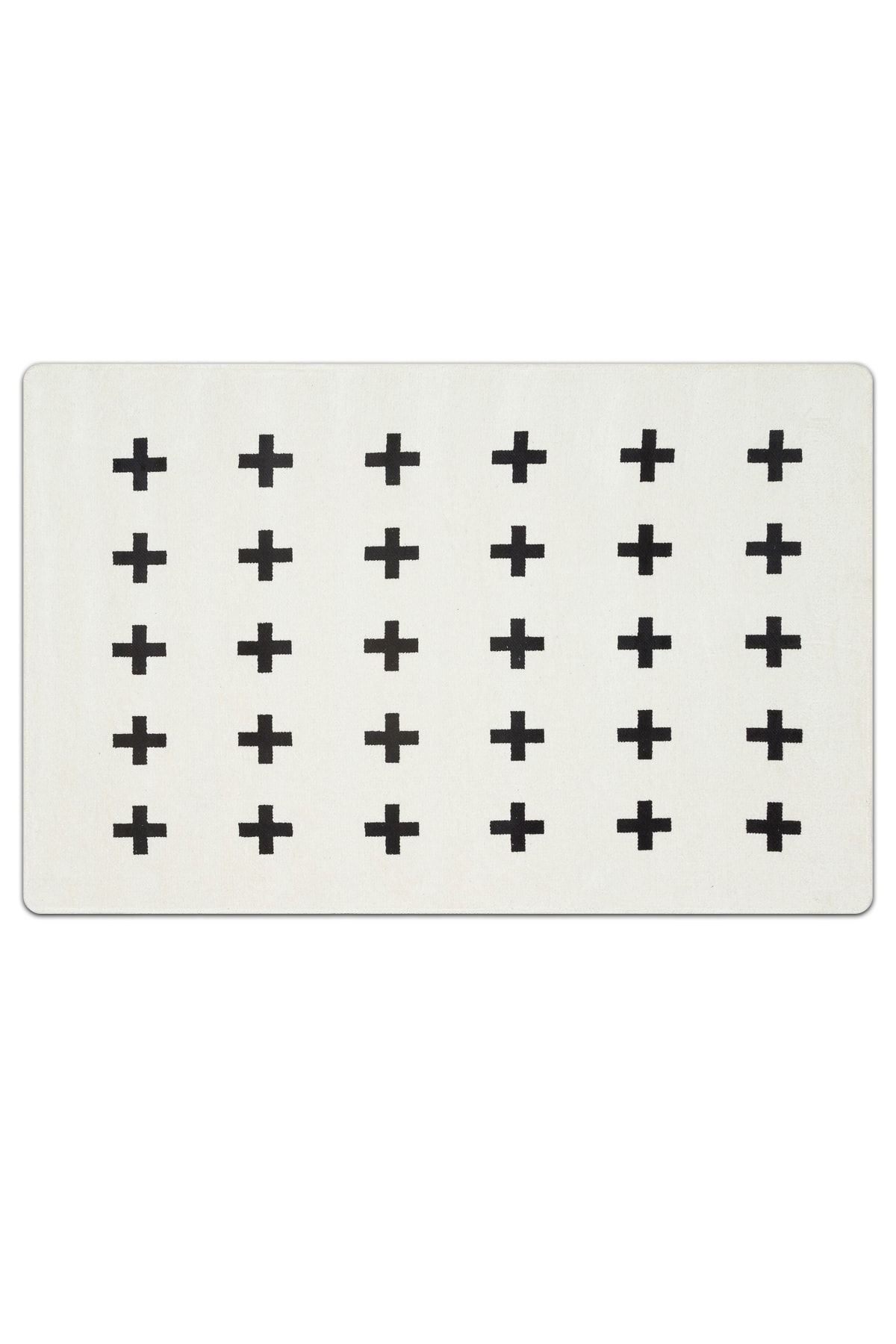 Minimal Stil Beyaz Siyah Artı Desenli Dokuma Paspas Ebat 52x82