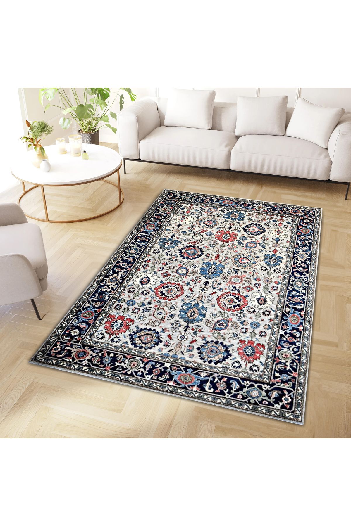 Mete Koleksiyonu Çok Renkli Karma Motifli ve Geleneksel Desenli Vintage Dekoratif Halı 18