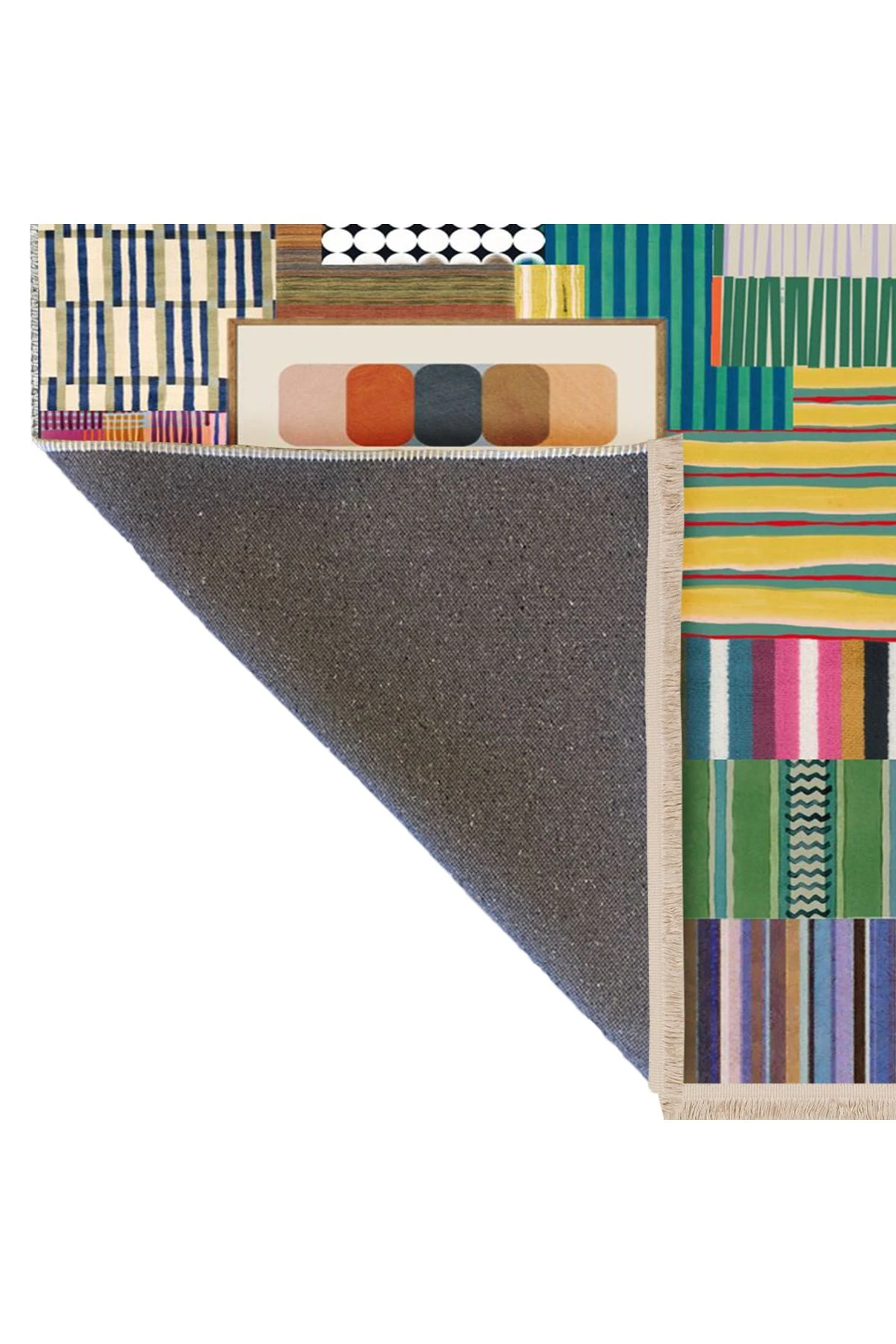 Özge Koleksiyonu Çok Renkli Kreatif Şekiller Desenli Dokuma Taban Modern Dekoratif Halı özge31