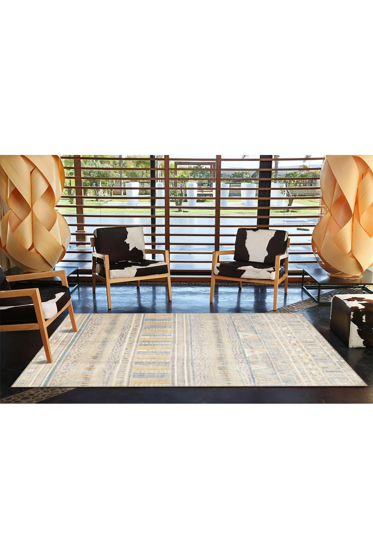 Krem Geometrik Modern Desenli Dokuma Taban miravip853