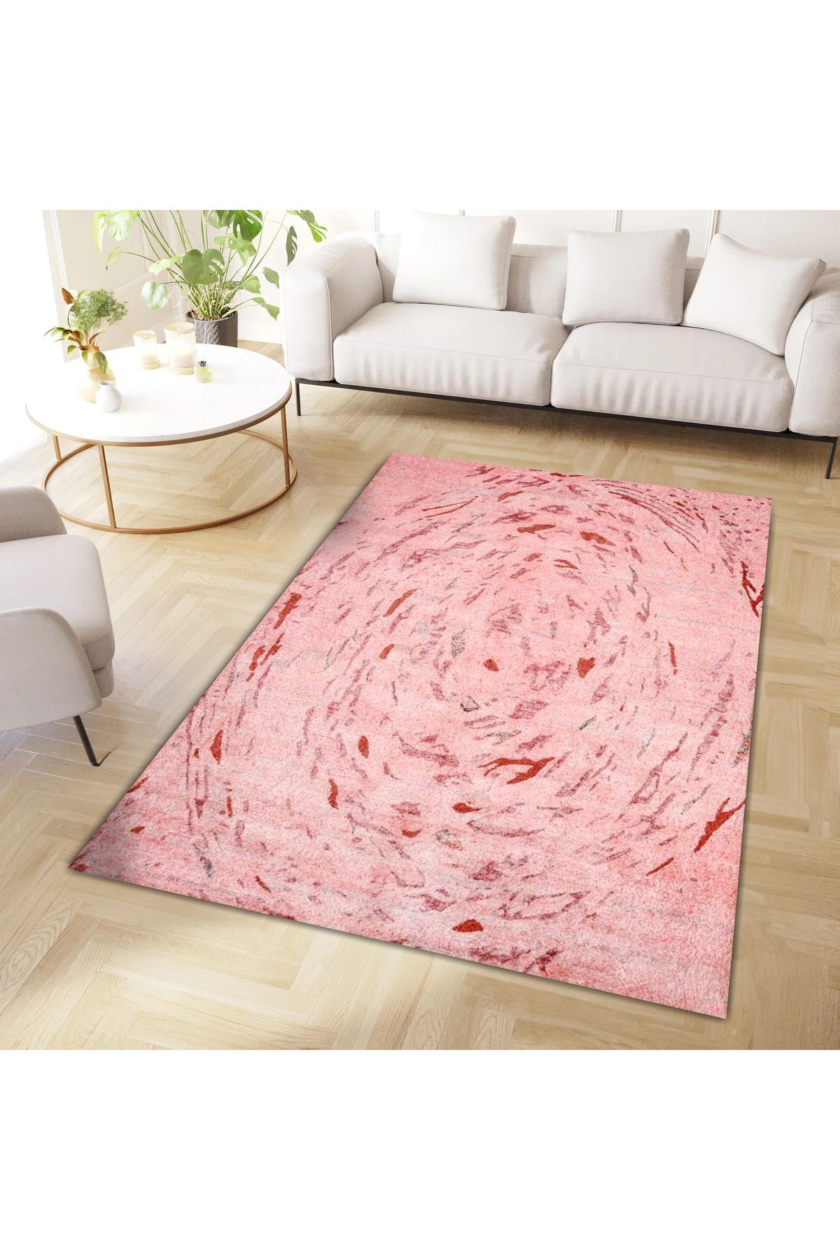 Aysu Koleksiyonu Pembe Soyut Desenli Dokuma Taban Modern Dekoratif Halı aysu41