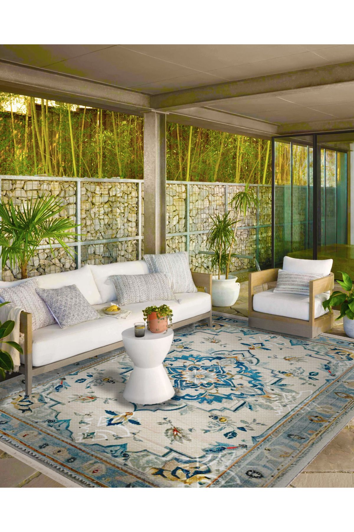 Krem Tonlarda Geleneksel Temalı Dokuma Taban ve Yıkanabilir Halı MYTH3