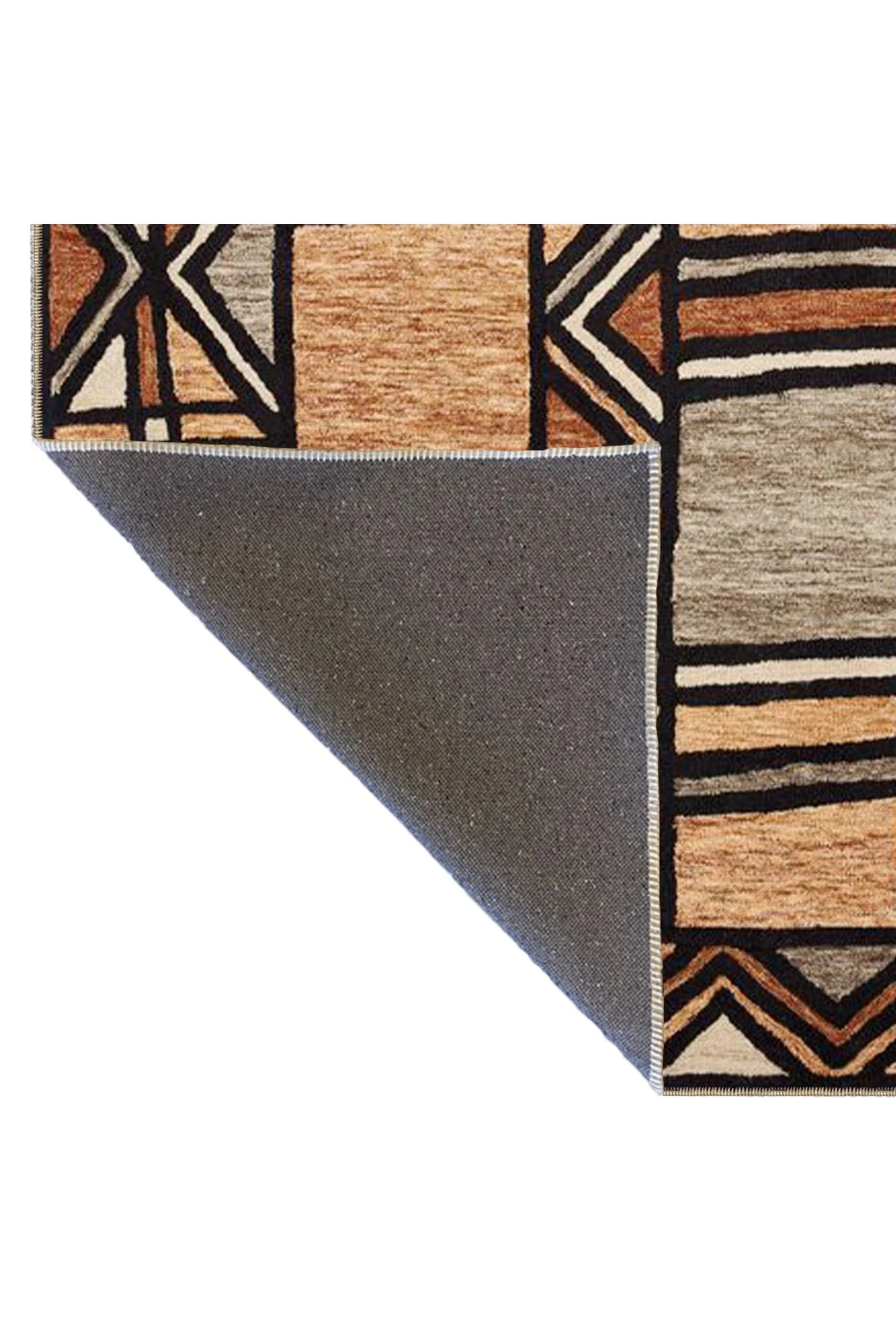 Kahverengi Renkli Pastel Boyalı Geometrik Desenli Dokuma Taban Halı miravip383