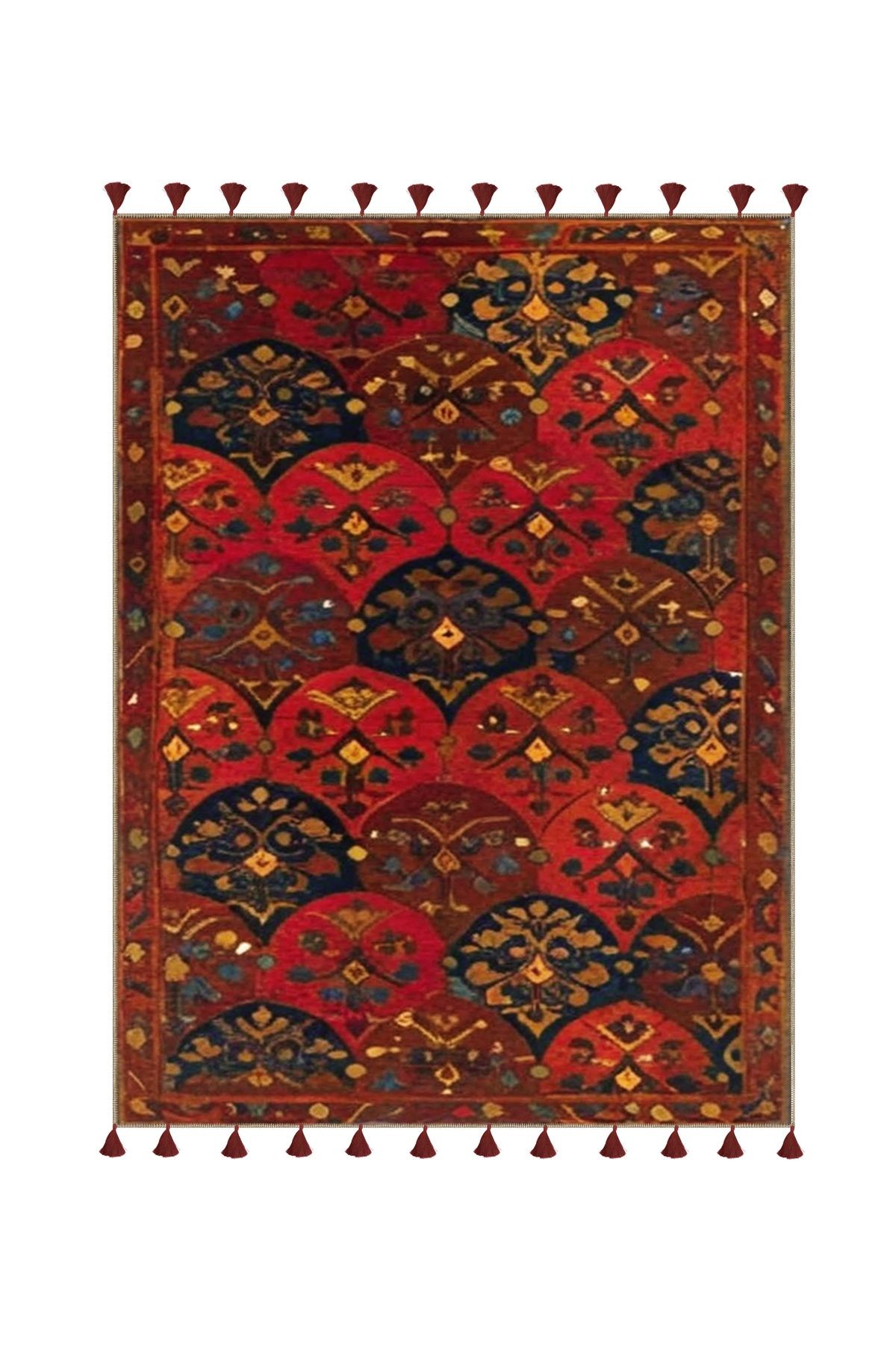 Royal Etnik Motifler Desenli Püskül Detaylı Dokuma Taban Dekoratif Halı royal37