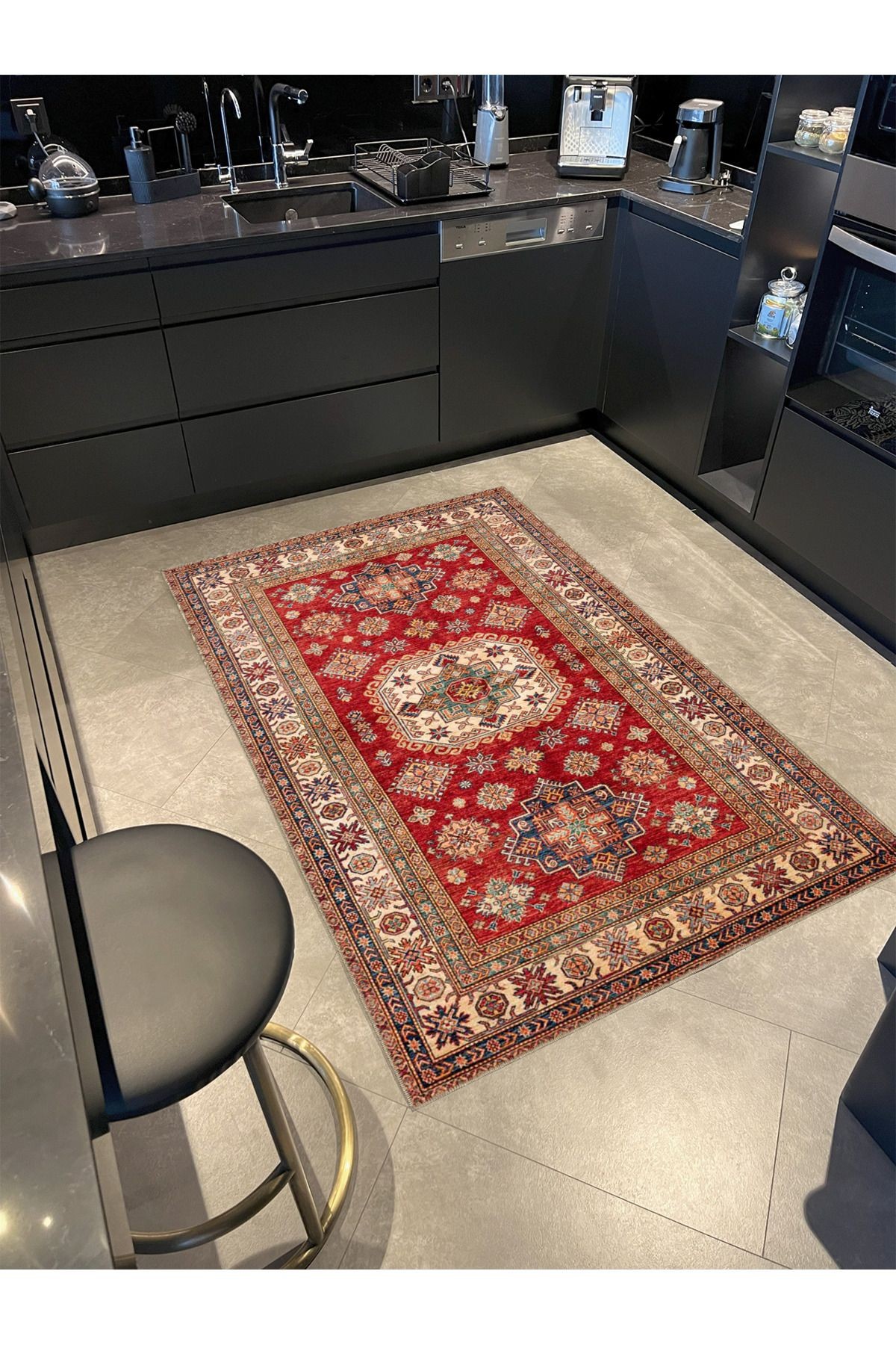 Bej Kırmızı Temalı Geleneksel Motif Etnik Desenli Vintage Dekoratif Halı 4780