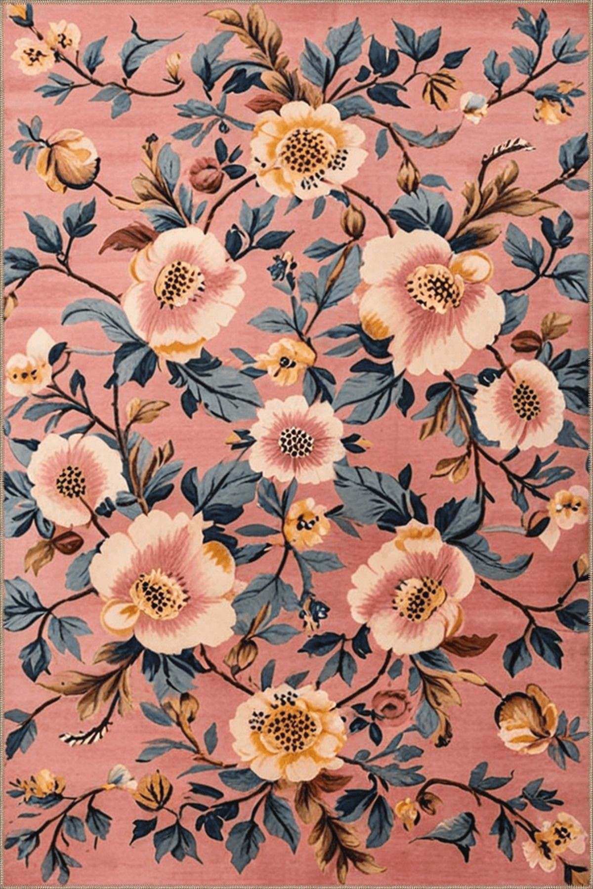 Paris Koleksiyonu Pudra Pembe Temalı Floral Gül Desenli Modern Dekoratif Halı 62