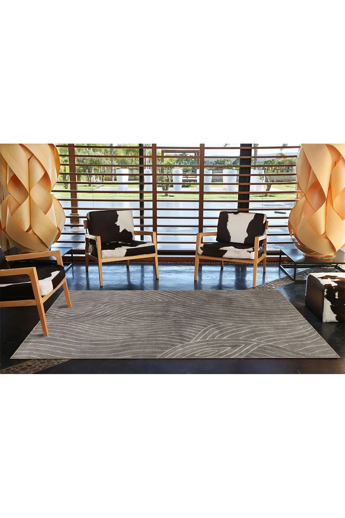 Kahverengi Renkli Çizgili Temalı Desenli Modern Dekoratif Halı ve Yıkanabilir Halı miravip9598